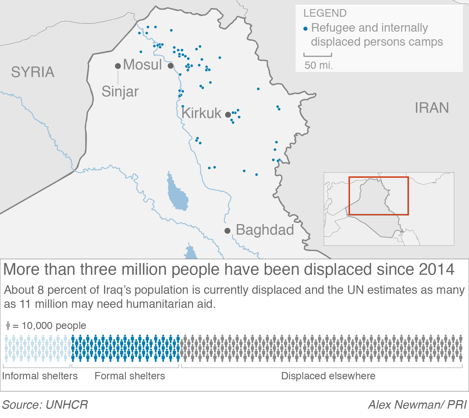 Locations of camps for internally displaced people in Iraq