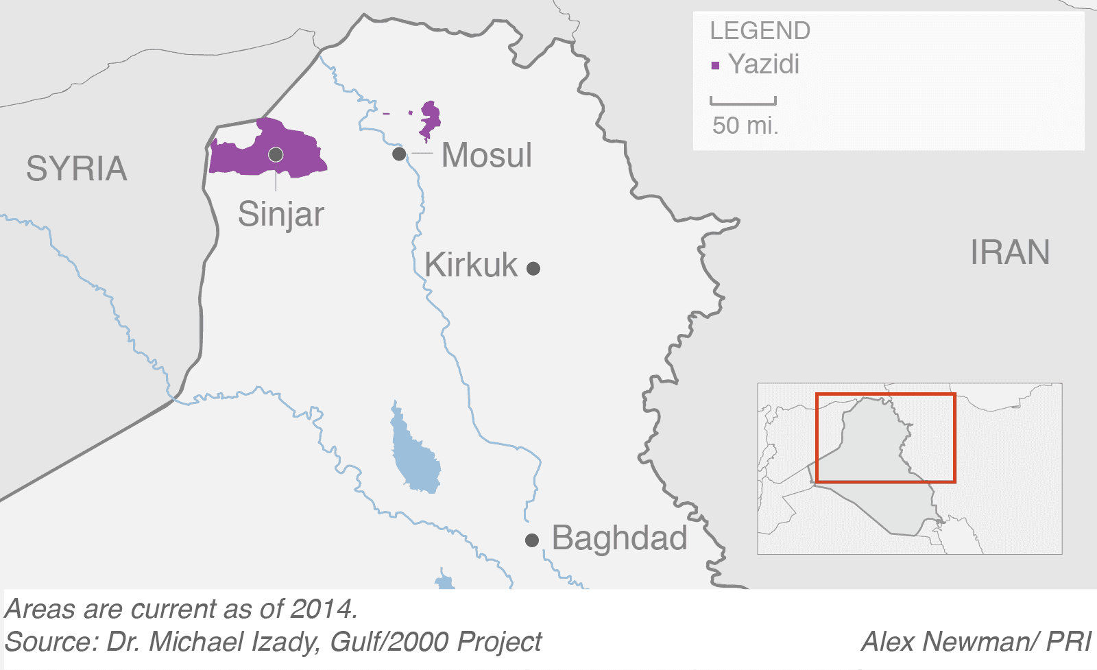 Areas where Yazidi people live
