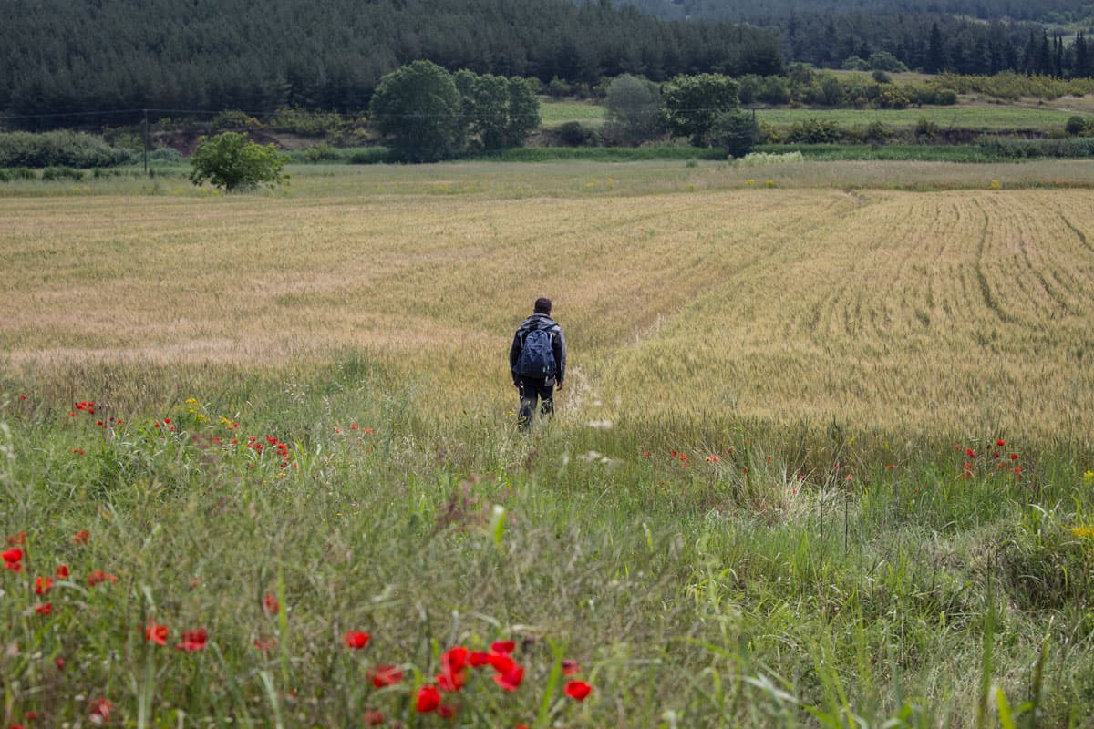 A refugee walks out of Idomeni during the Greek police operation to evacuate the camp.