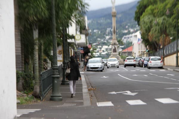 A streetscape in the departmental capital, Saint-Denis.