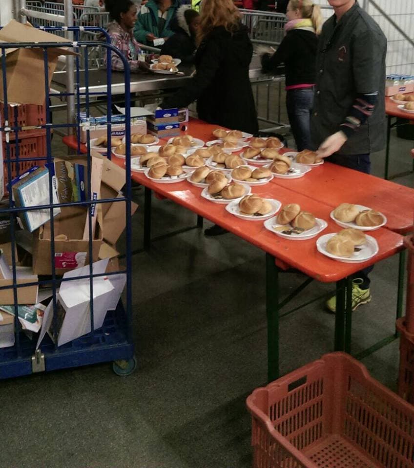 Food at a refugee camp in Calden, Germany.
