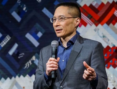 Man with microphone talking