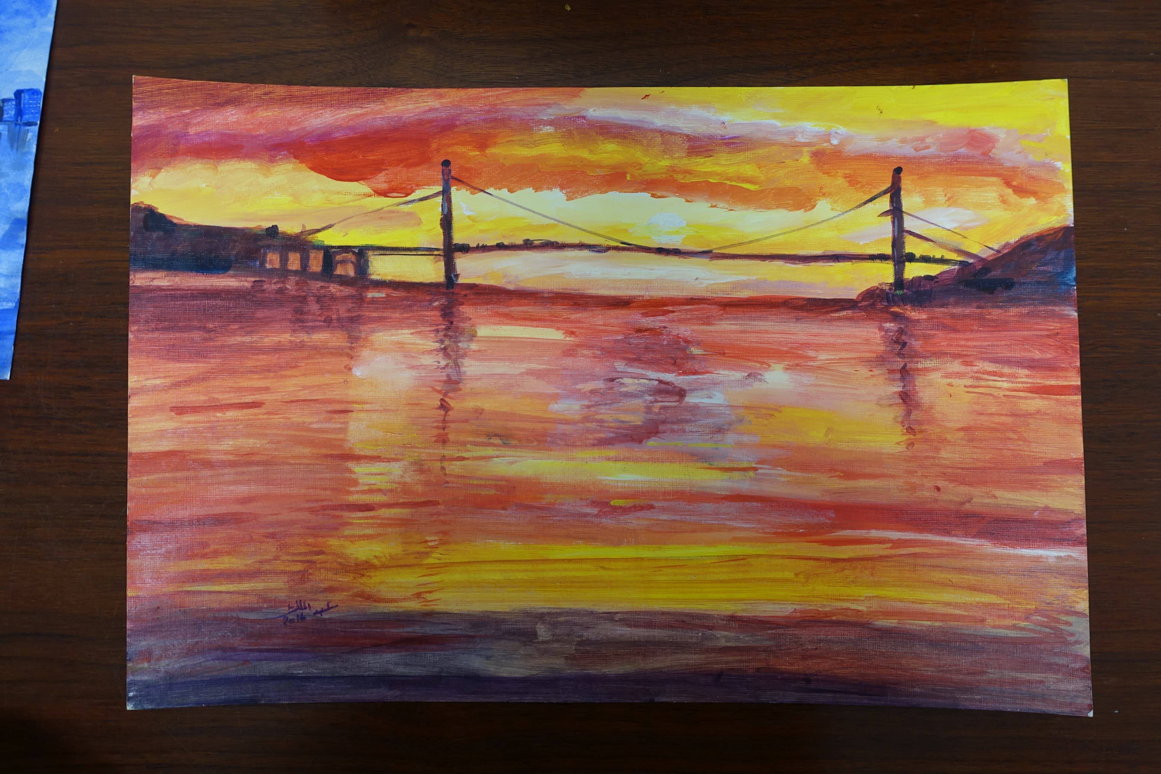 Untitled (Sunset with Bridge) by Abdulmalik al-Rahabi.