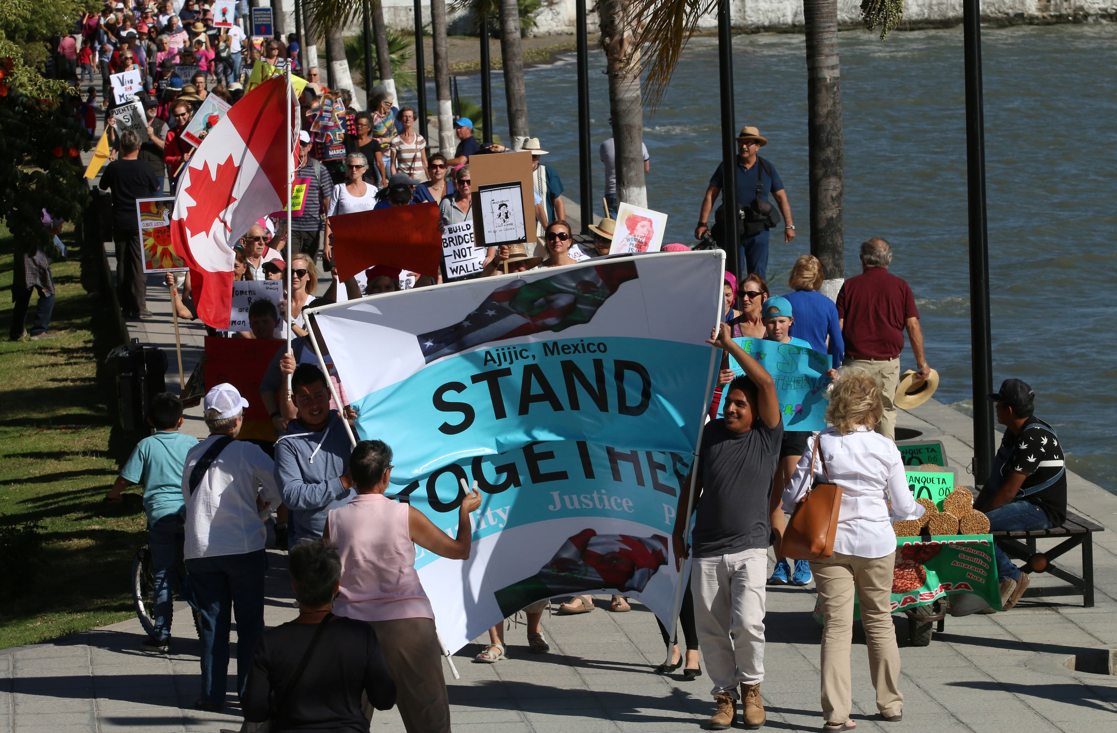 Women in Ajijic, Mexico, join the Women's March in solidarity with the March on Washington, January 21, 2017