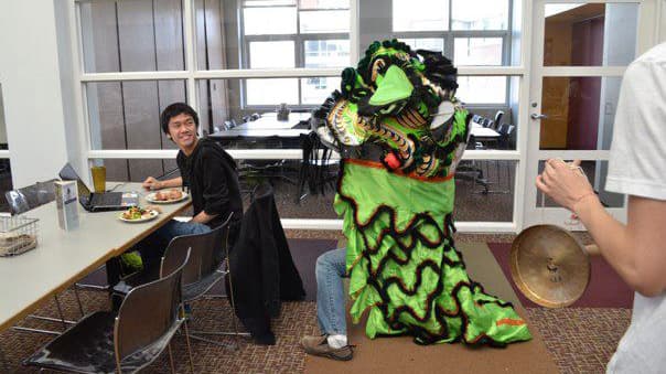 Angus Chen in college, doing homework and eat dinner, and 