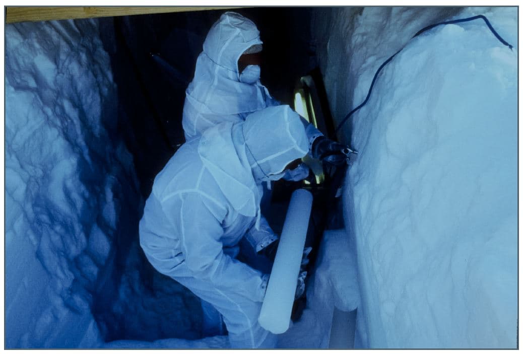 Much cold regions climate research involves gathering ice cores--samples of glacial ice going back thousands of years that can contain detailed records of past climates and other atmospheric conditions. These researchers on Antarctica's Beardmore Glacier