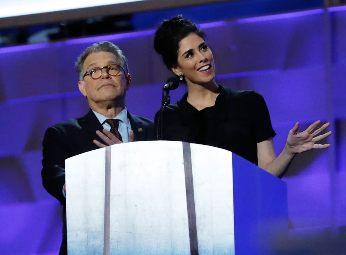 Senator Al Franken and comedian Sarah Silverman speak at the DNC.