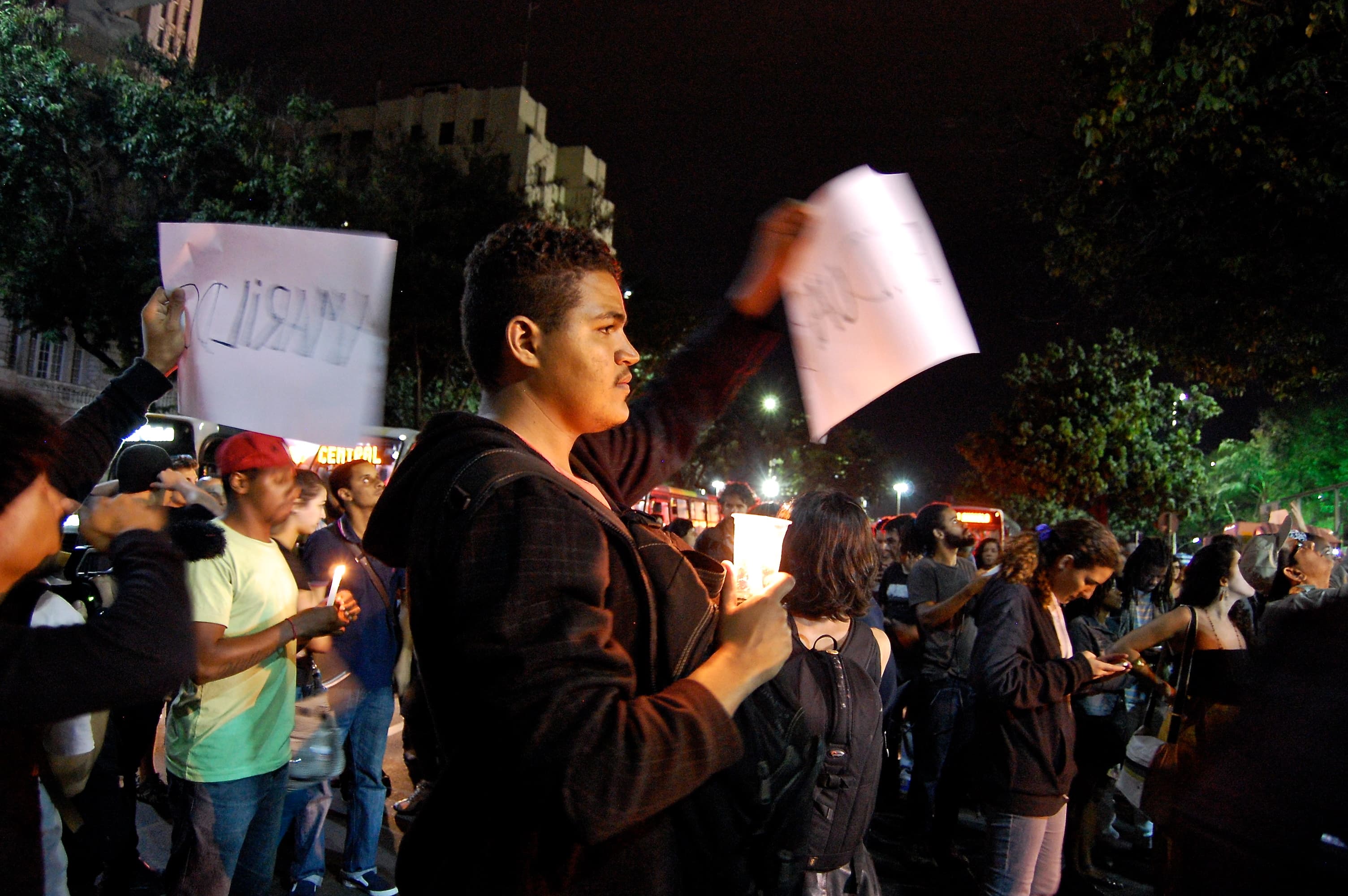 Cosme Felippsen, a resident of the Providência favela, attending a vigil for victims of the pacification program