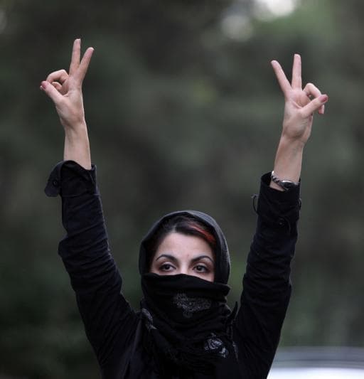 An Iranian woman protests election results in the streets on July 9, 2009 in Tehran.