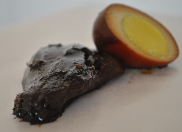 Roasted ginger and a hard boiled egg.