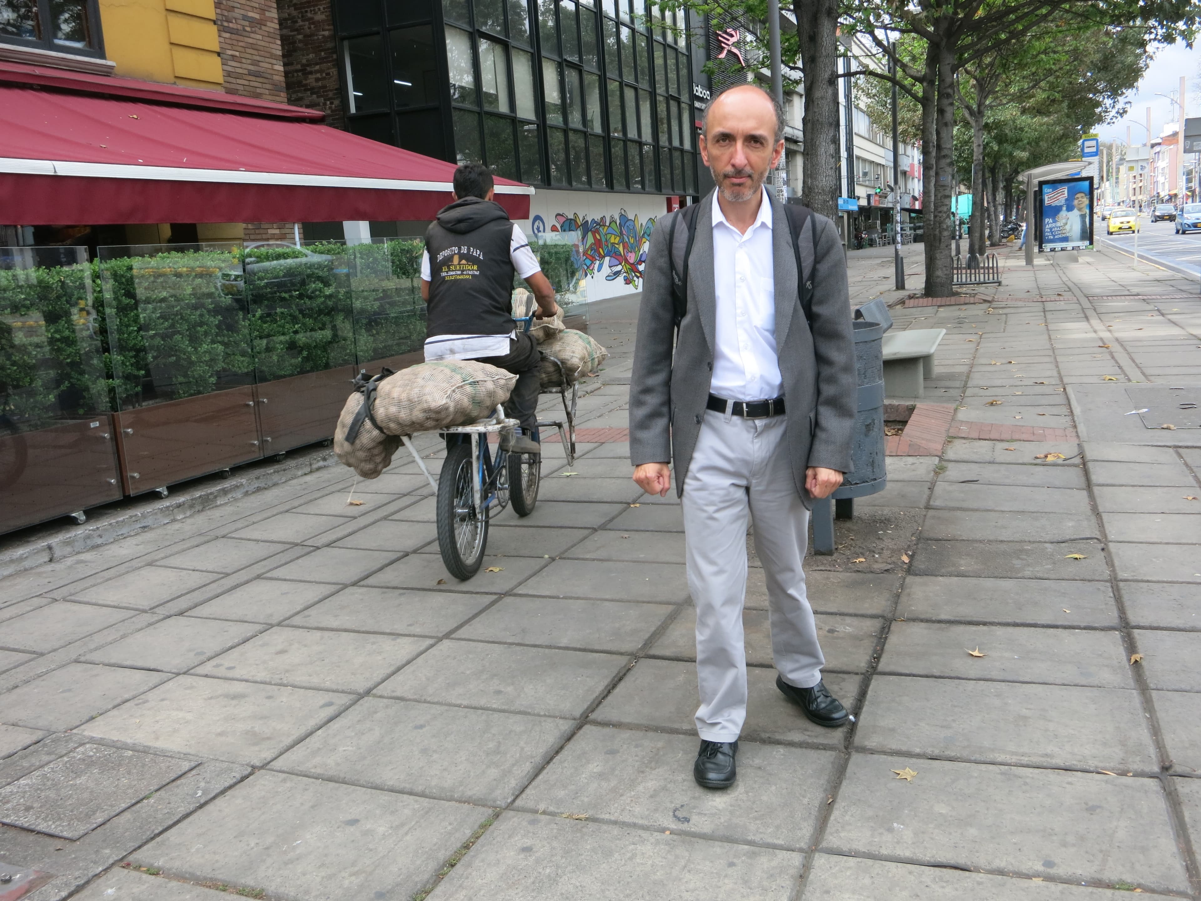 Bogotá has many extra-wide sidewalks, ideal for walkers like Luis Fernando Gomez.