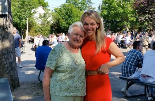 Researcher Bobbi Thomason and her grandmother, Helen Meisl, at the 2015 Gottscheer Volkfest in New York.