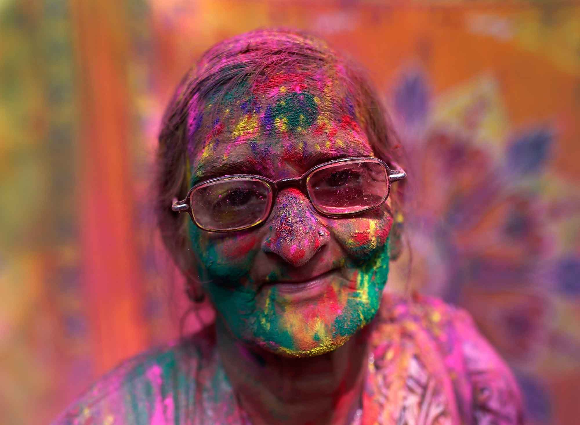 A woman taking part in the Holi celebrations Uttar Pradesh.