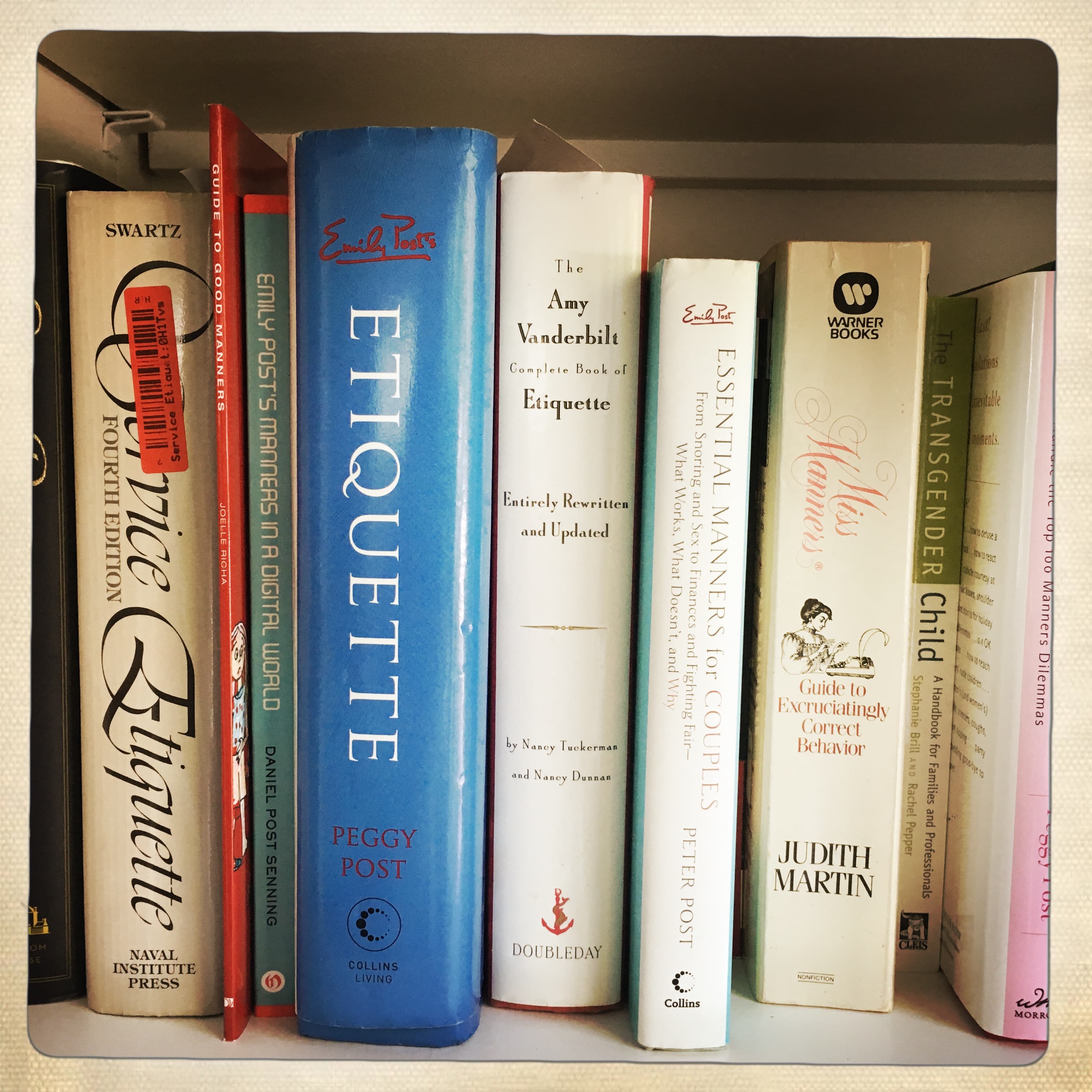 Some of the manners books in Steven Petrow's collection.