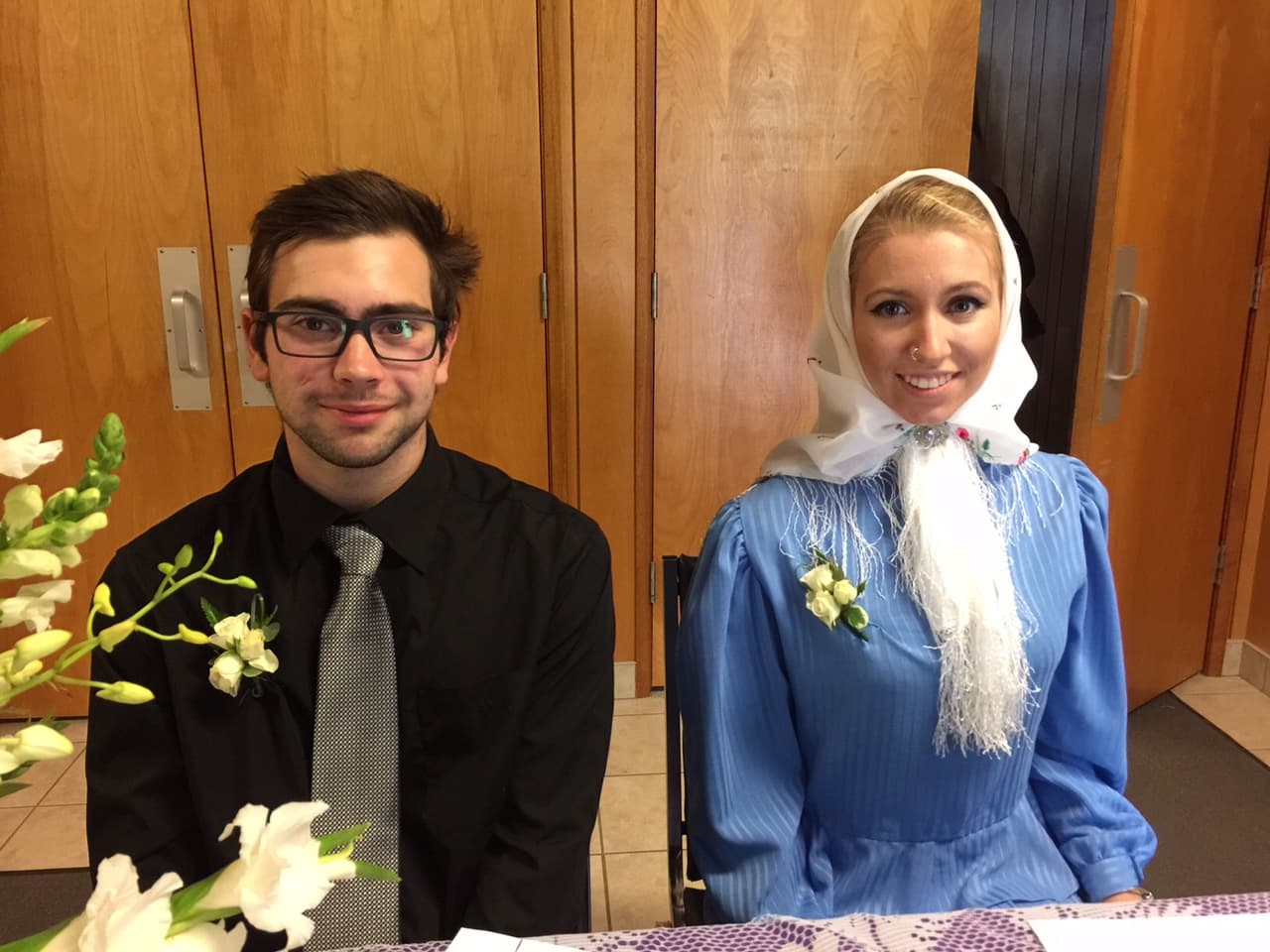 Volunteers greet people at the door of a Doukhobor cultural center in Castlegar for the 63rd annual Union of Youth Festival.