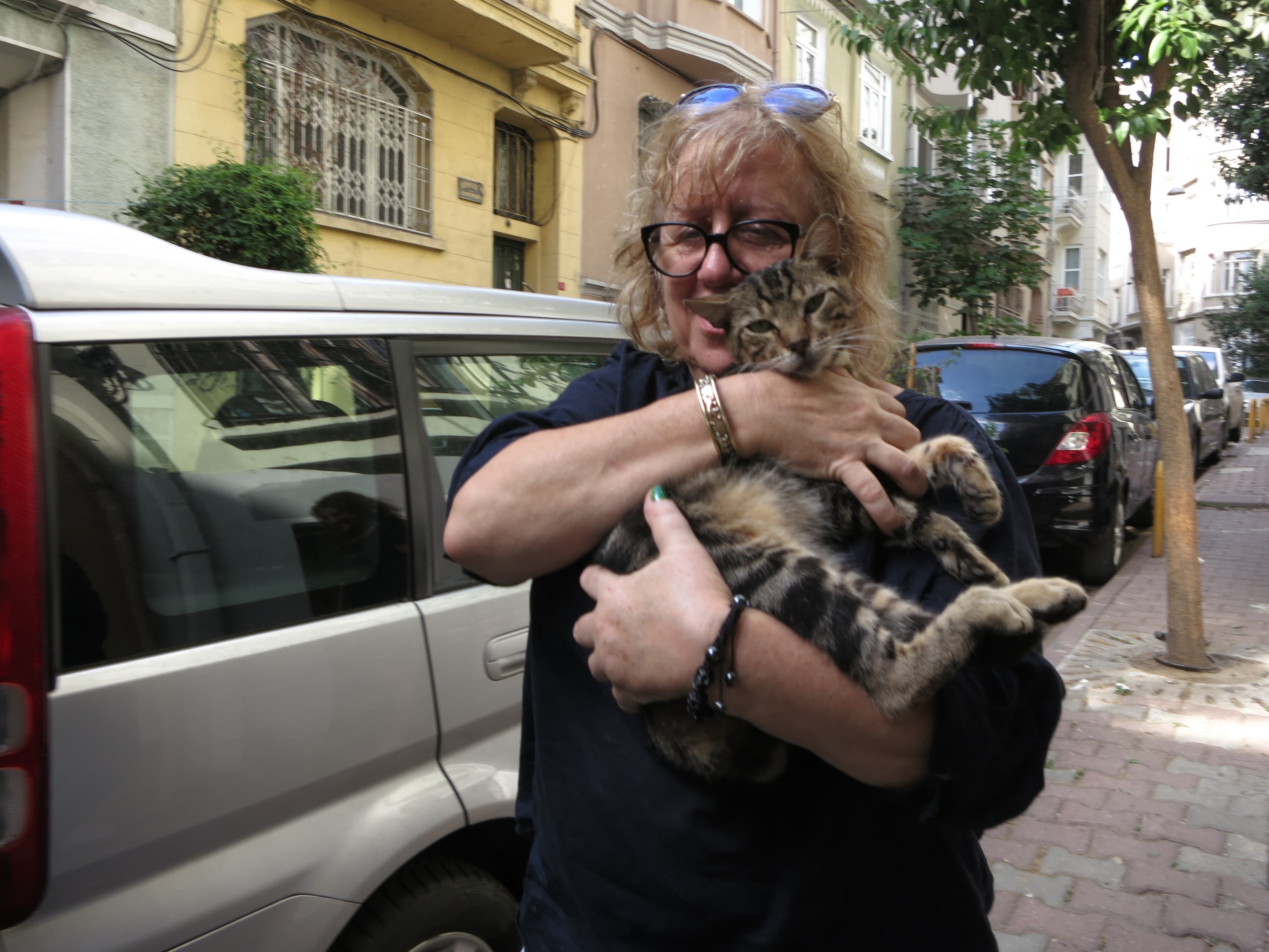 Hilary Sable takes a cat to the vet.