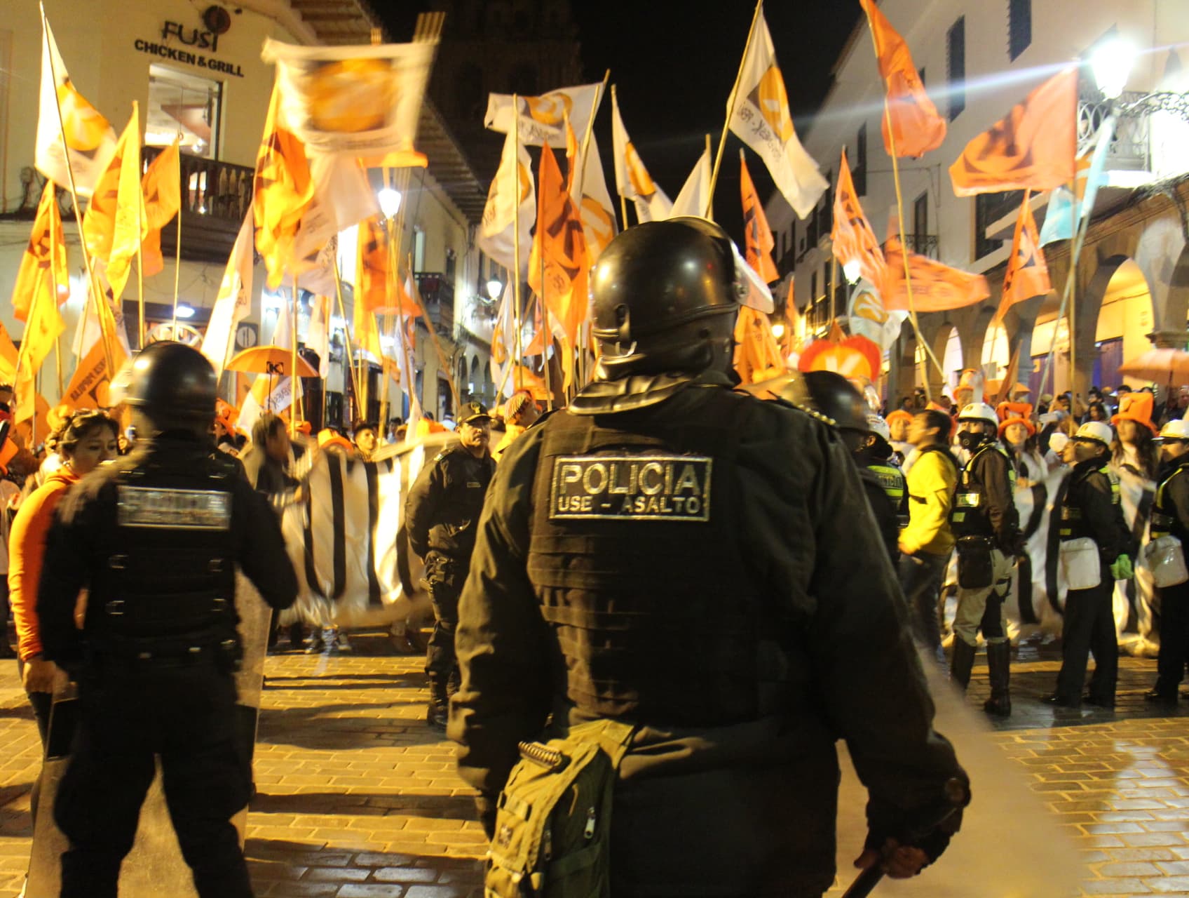 Police blocked the Fujimori and Kuczynski supporters from reaching each other to avoid altercations — while neither group seemed violent, both were loudly screaming their respective slogans and condemning the other candidate.