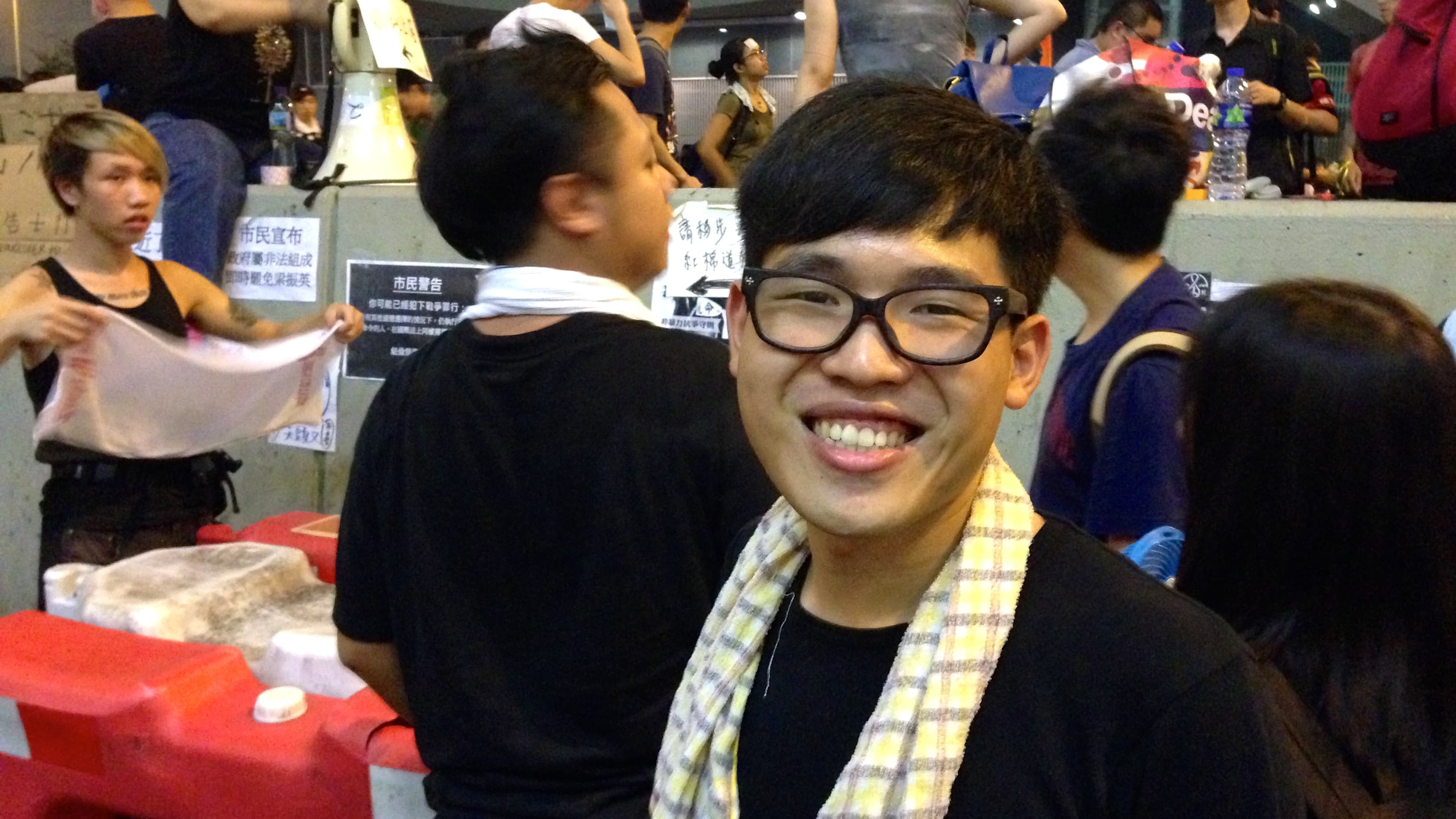 20-year-old university student Bell Chan says he started coming out to protests a few days ago because he wants to be able to tell his future son that he participated in this historic movement for democracy.