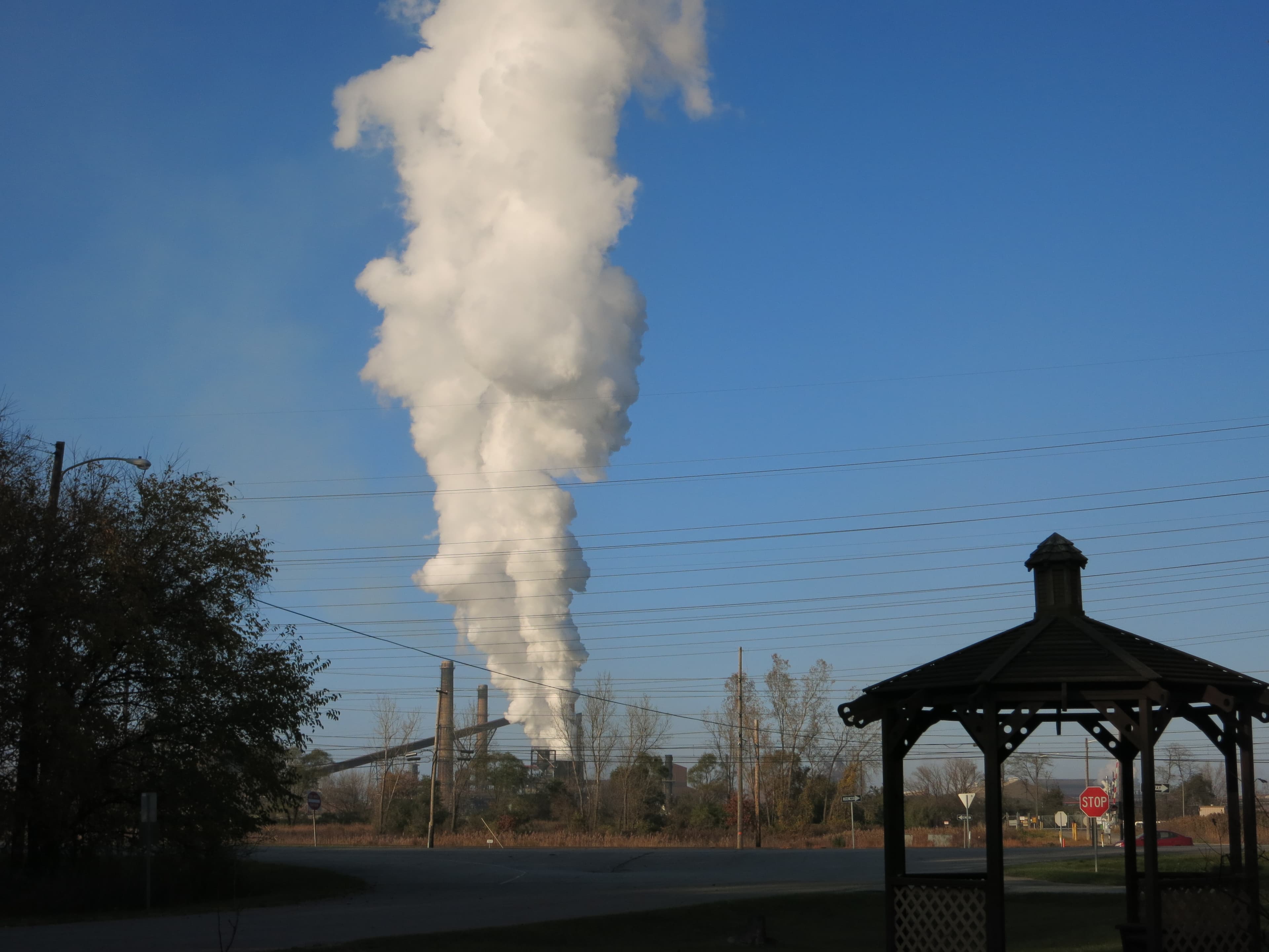 The ArcerlorMittal steel mill is just across the way from classrooms at the Institute for Career Development, Burns Harbor, Indiana.