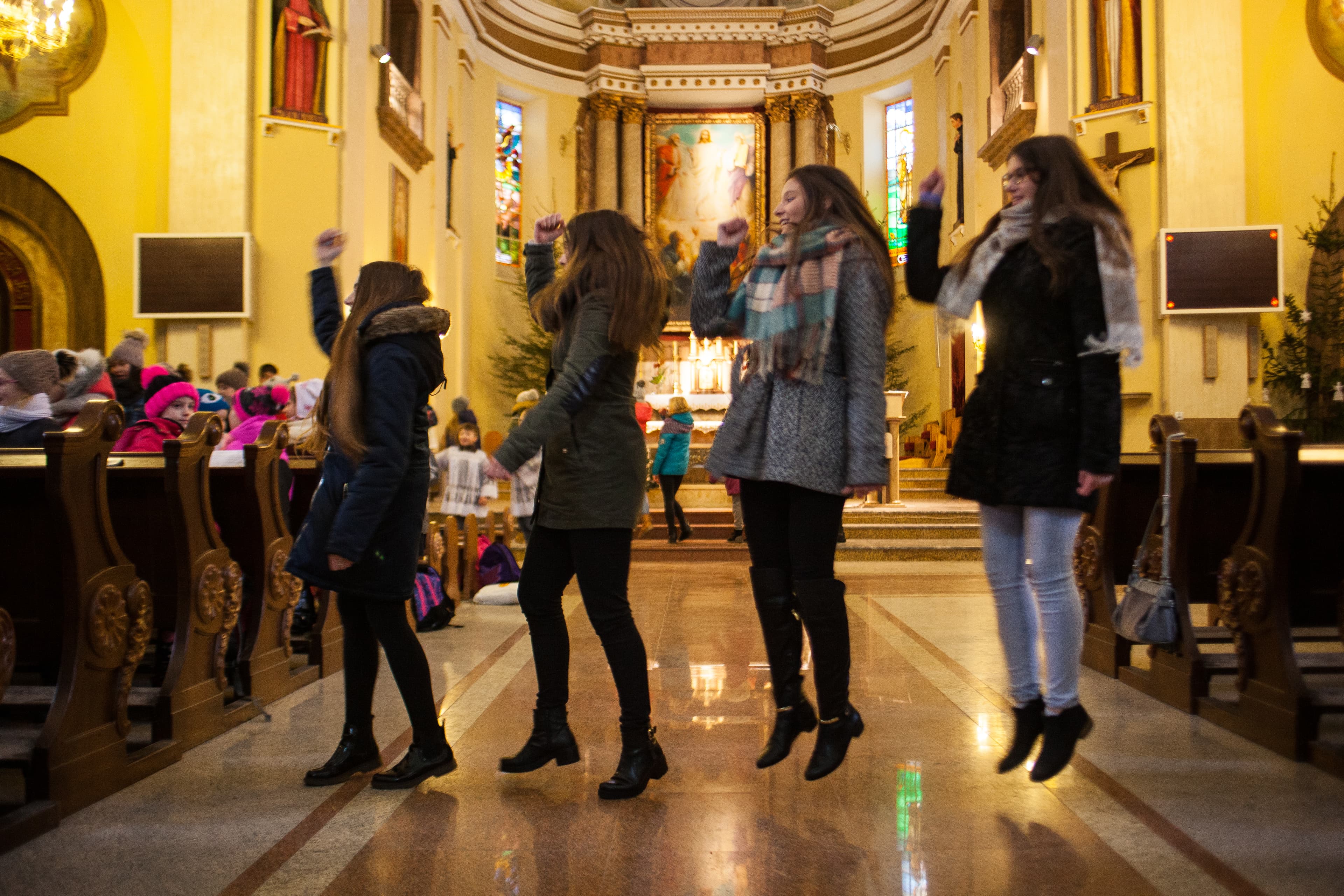 Before Holy Mass. Children from the local primary school singing religious songs.