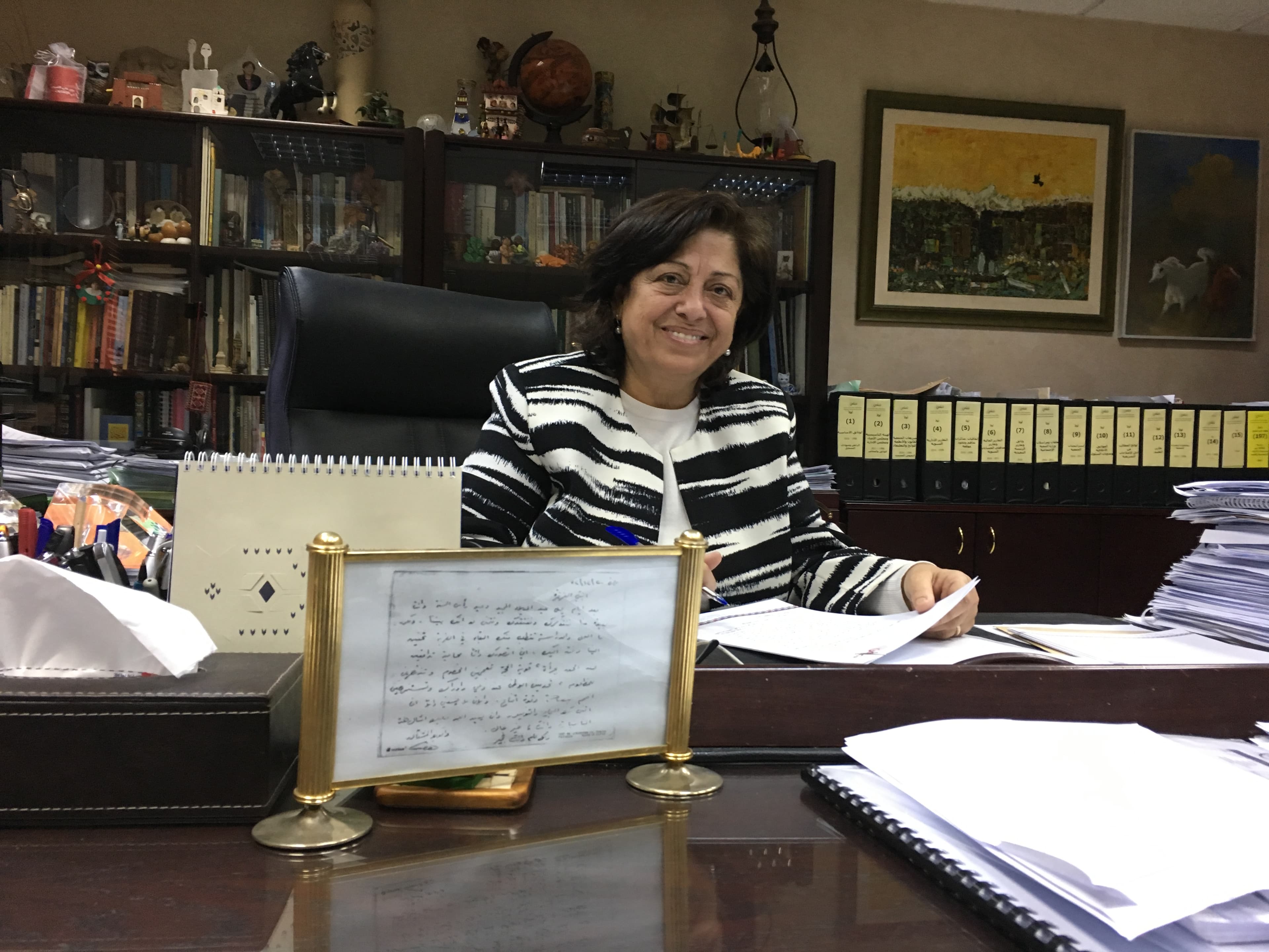 Asma Khader at her office in Amman.