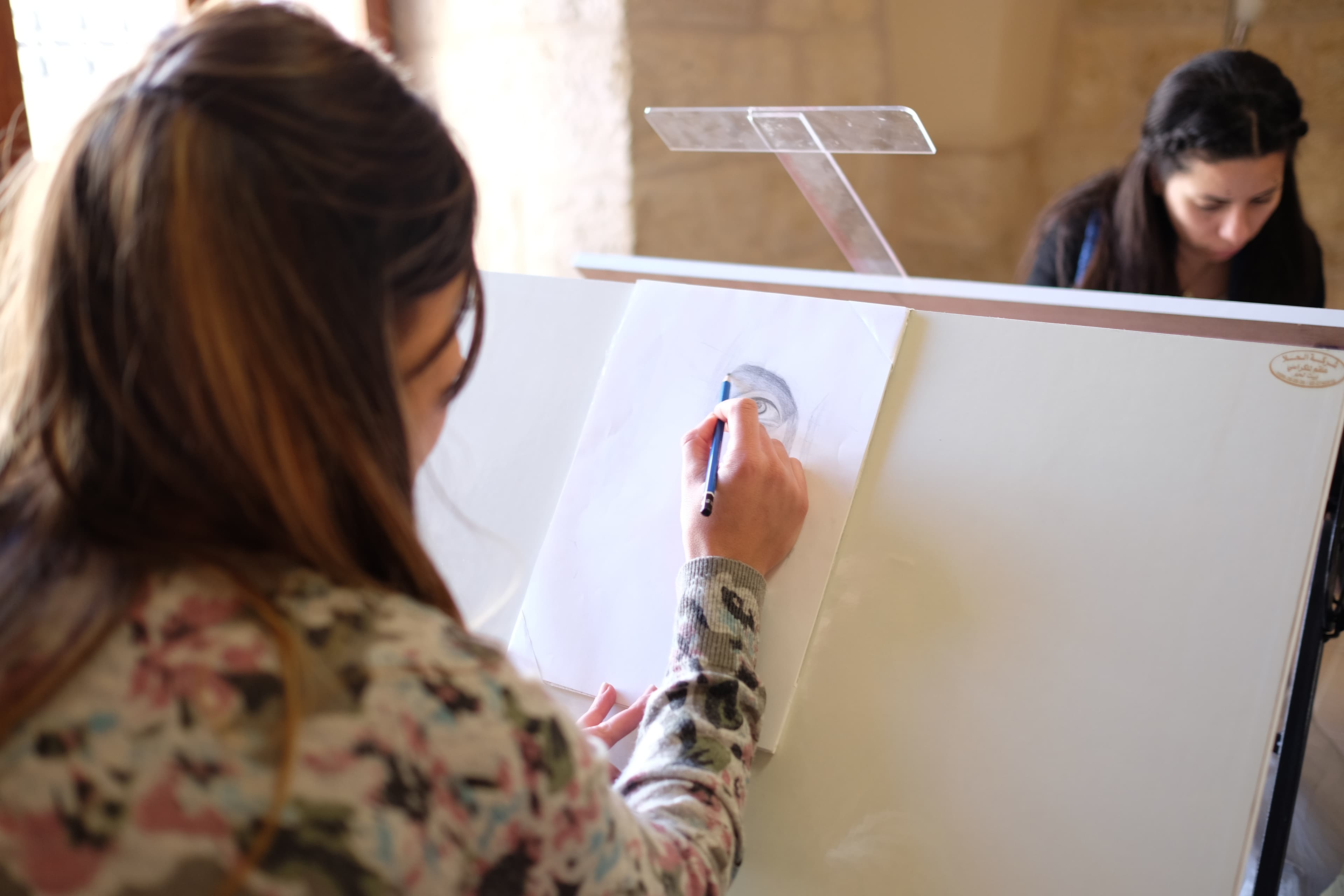 Palestinian students at work in the Bethlehem Icon Center.
