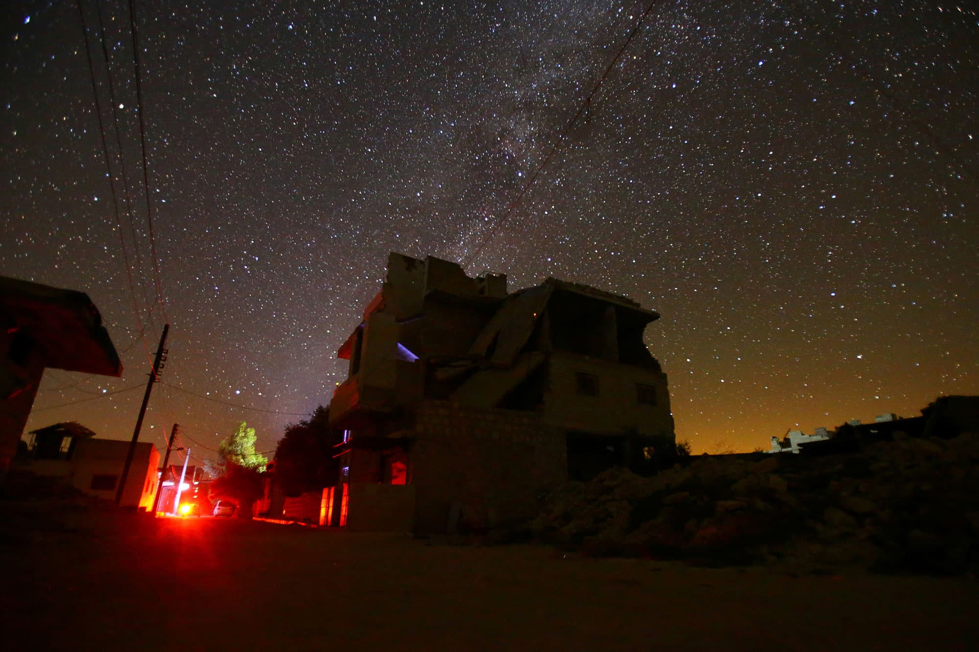 Damaged buildings stand in the rebel-controlled area of Maaret al-Numan in Idlib province.