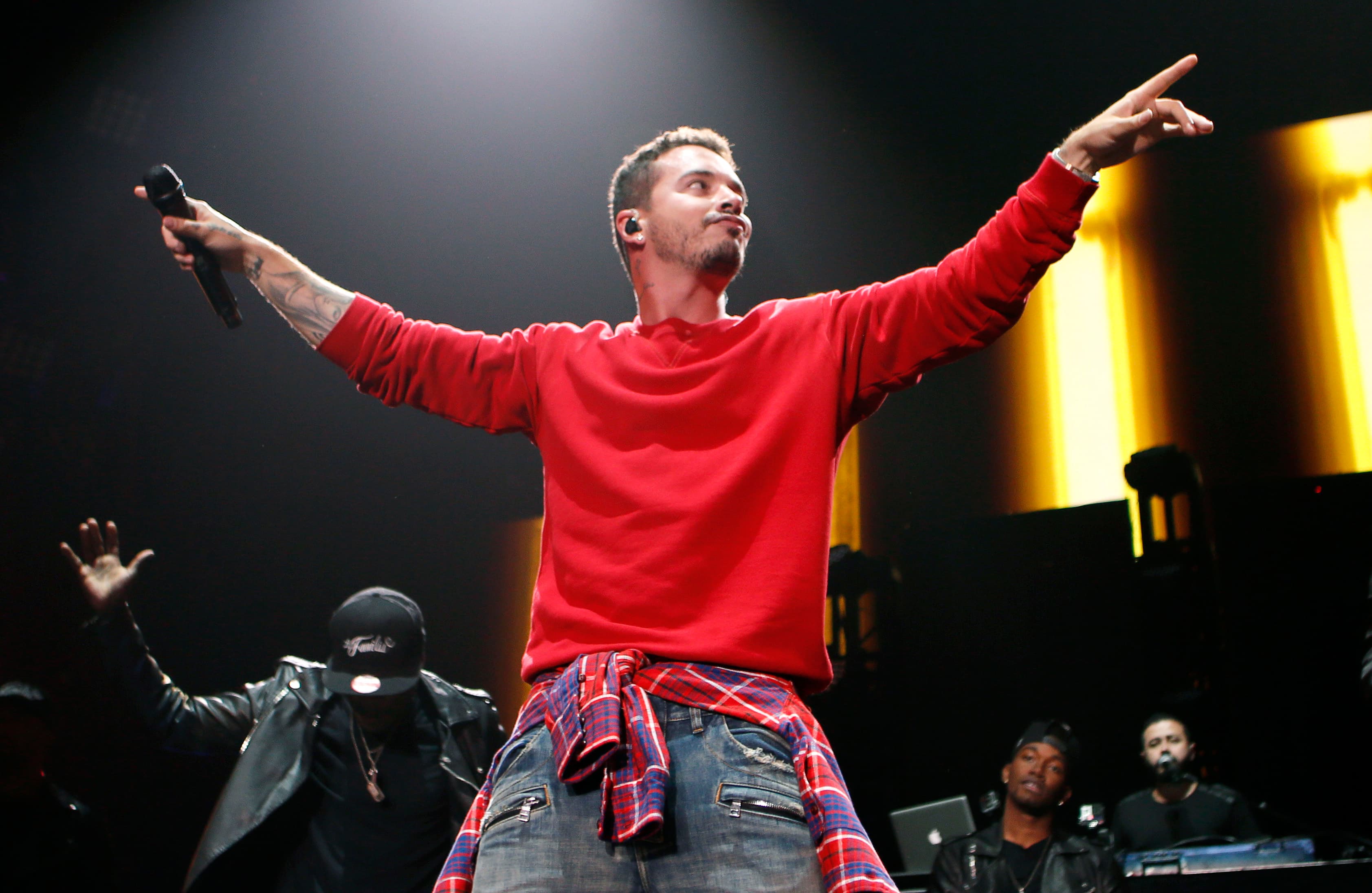 Colombian reggaeton singer J Balvin singing