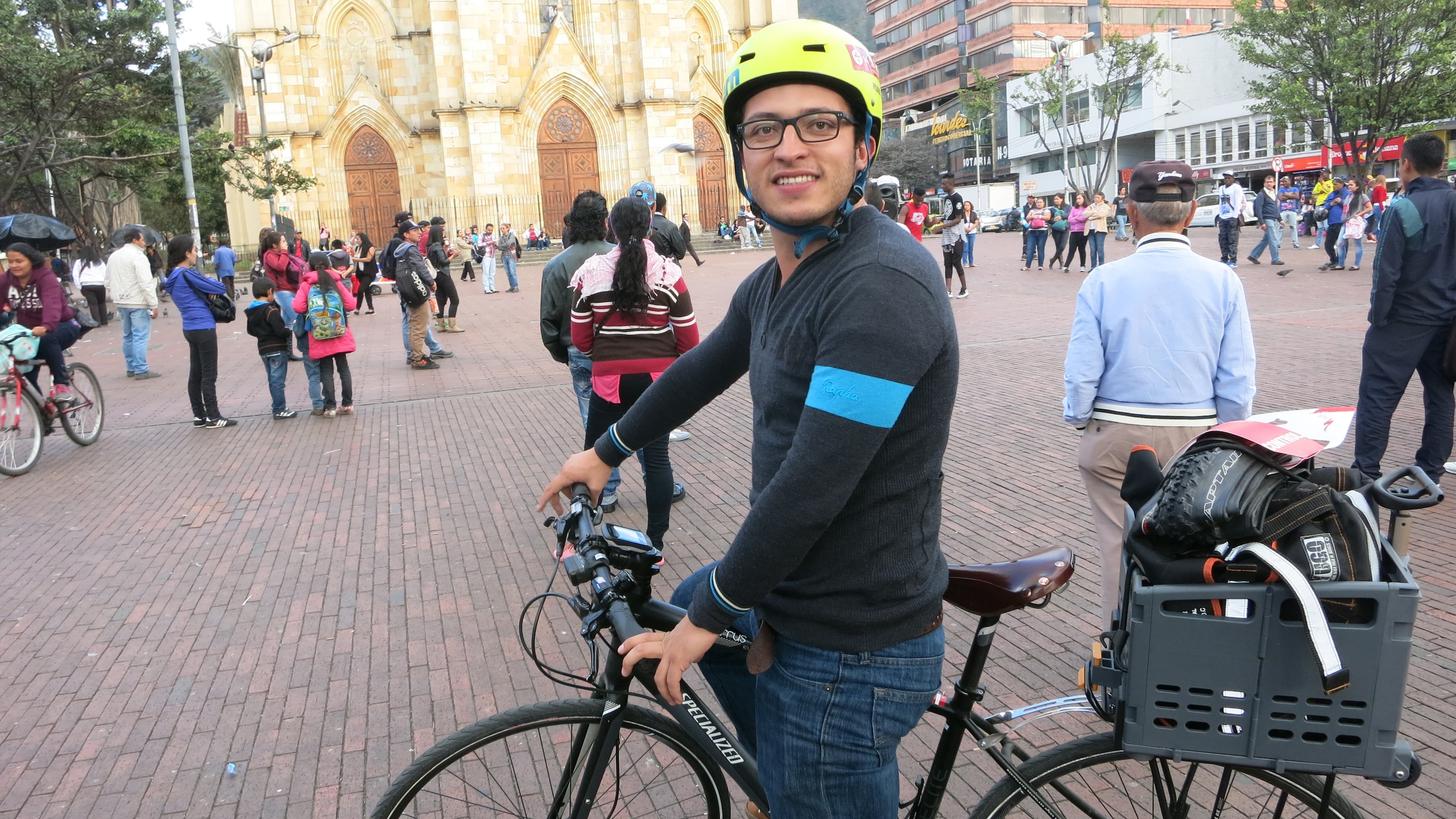 Juan Manuel Prado with the group Despacio, a group that advocates for more liveable cities, in downtown BogotJuan Manuel Prado with Despacio, a group that advocates for more liveable cities.