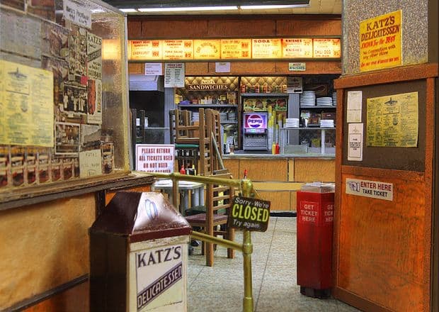 Interior detail of Alan Wolfson's Katz's Deli model.