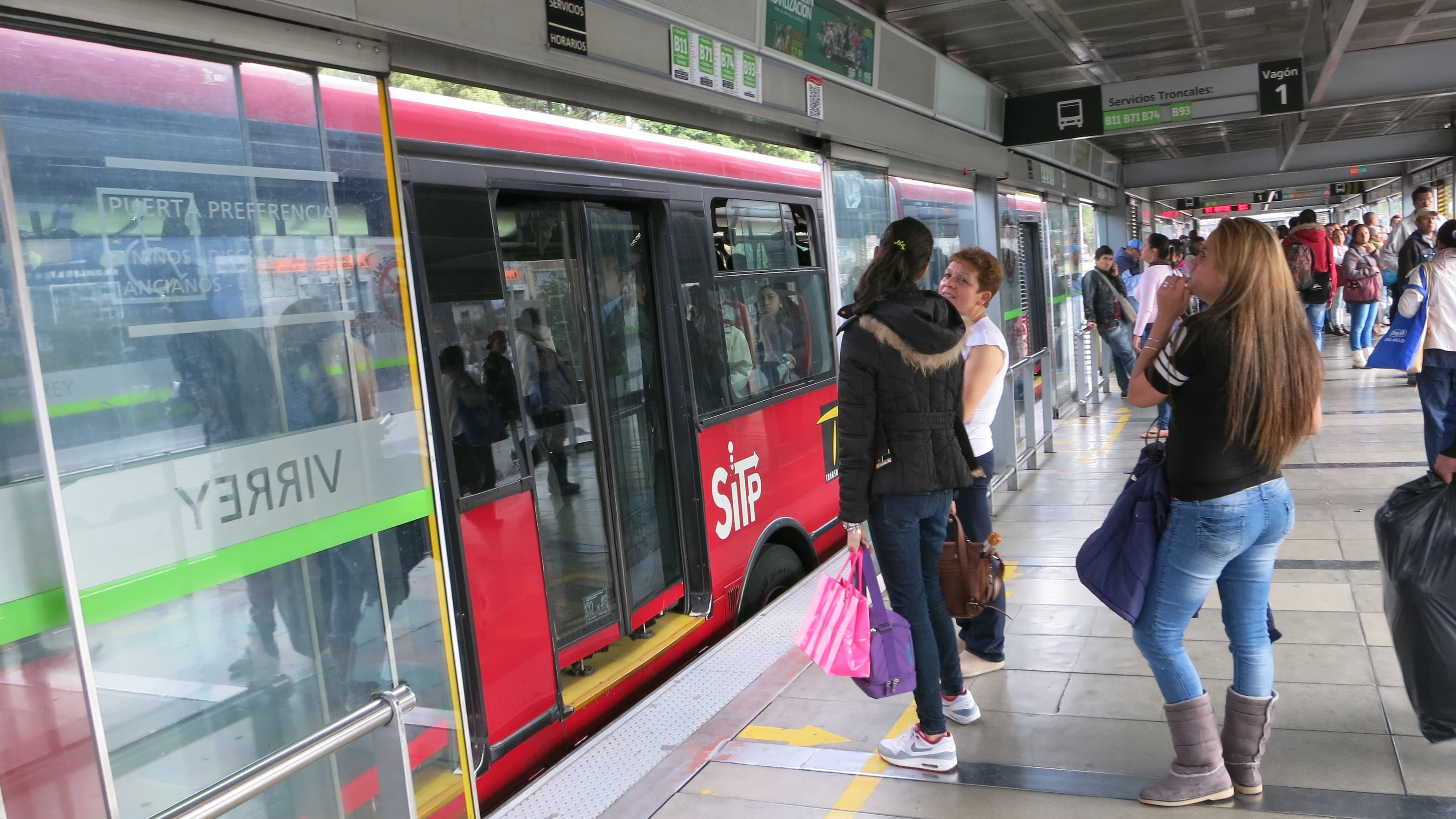 Bogotá's TransMilenio system operates like an above-ground subway with stations and quick boarding.