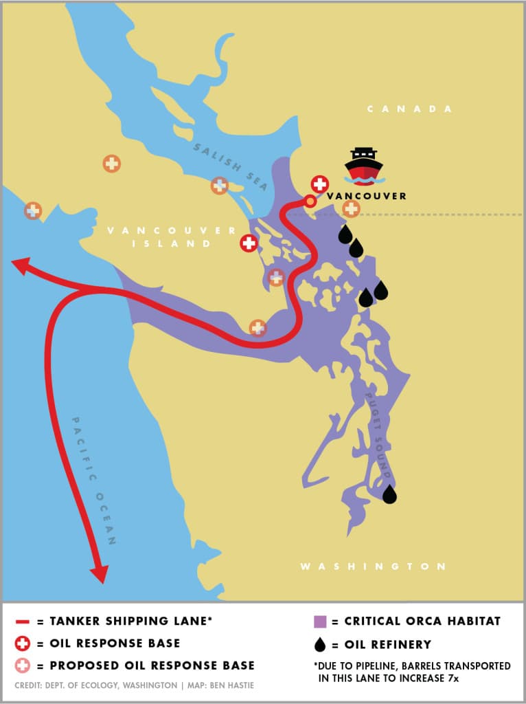 The new TransMountain pipeline would increase oil tanker traffic more than six-fold through narrow and crowded waters shared by Canada and the US.