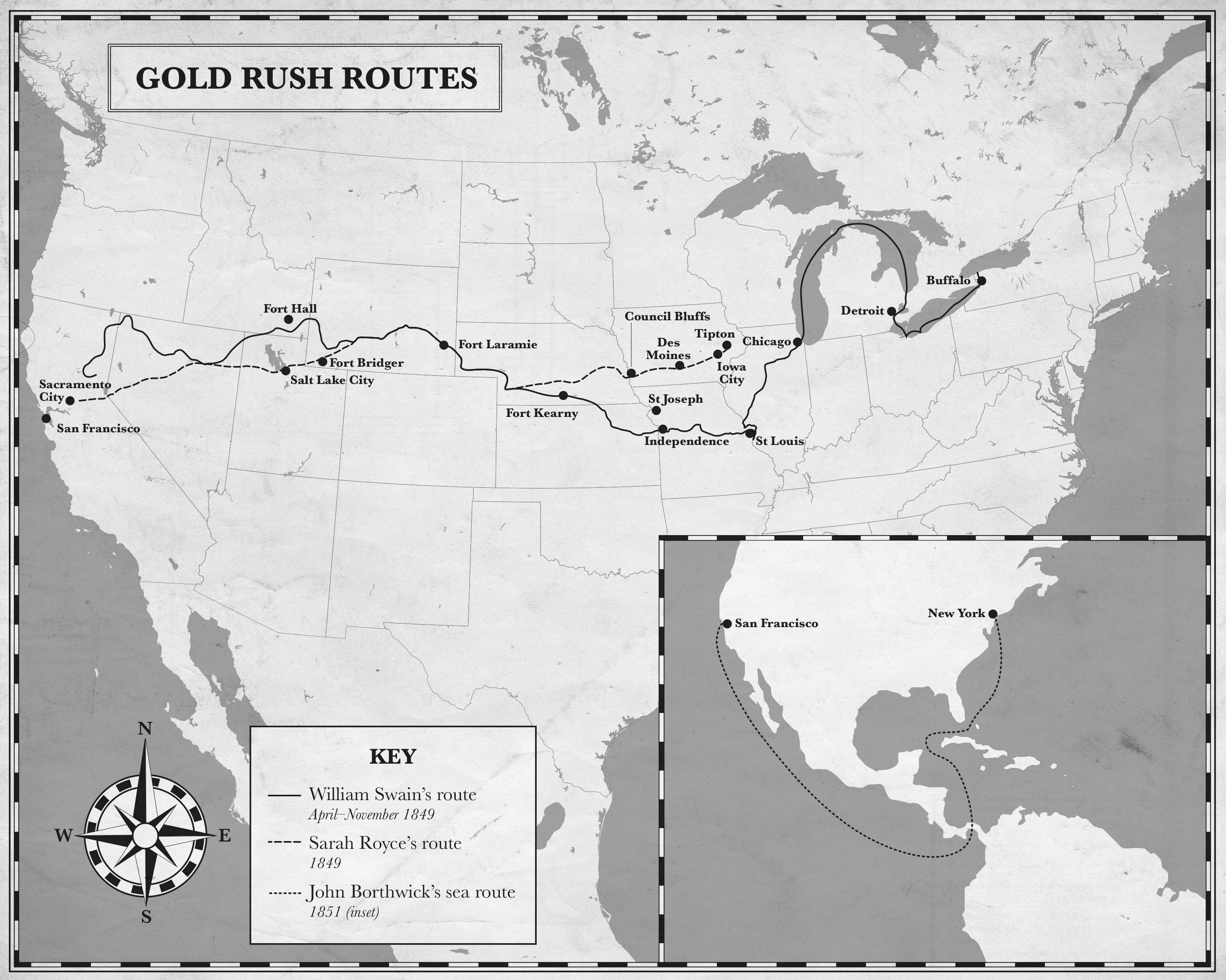 A map of the routes taken by the original ‘49ers.