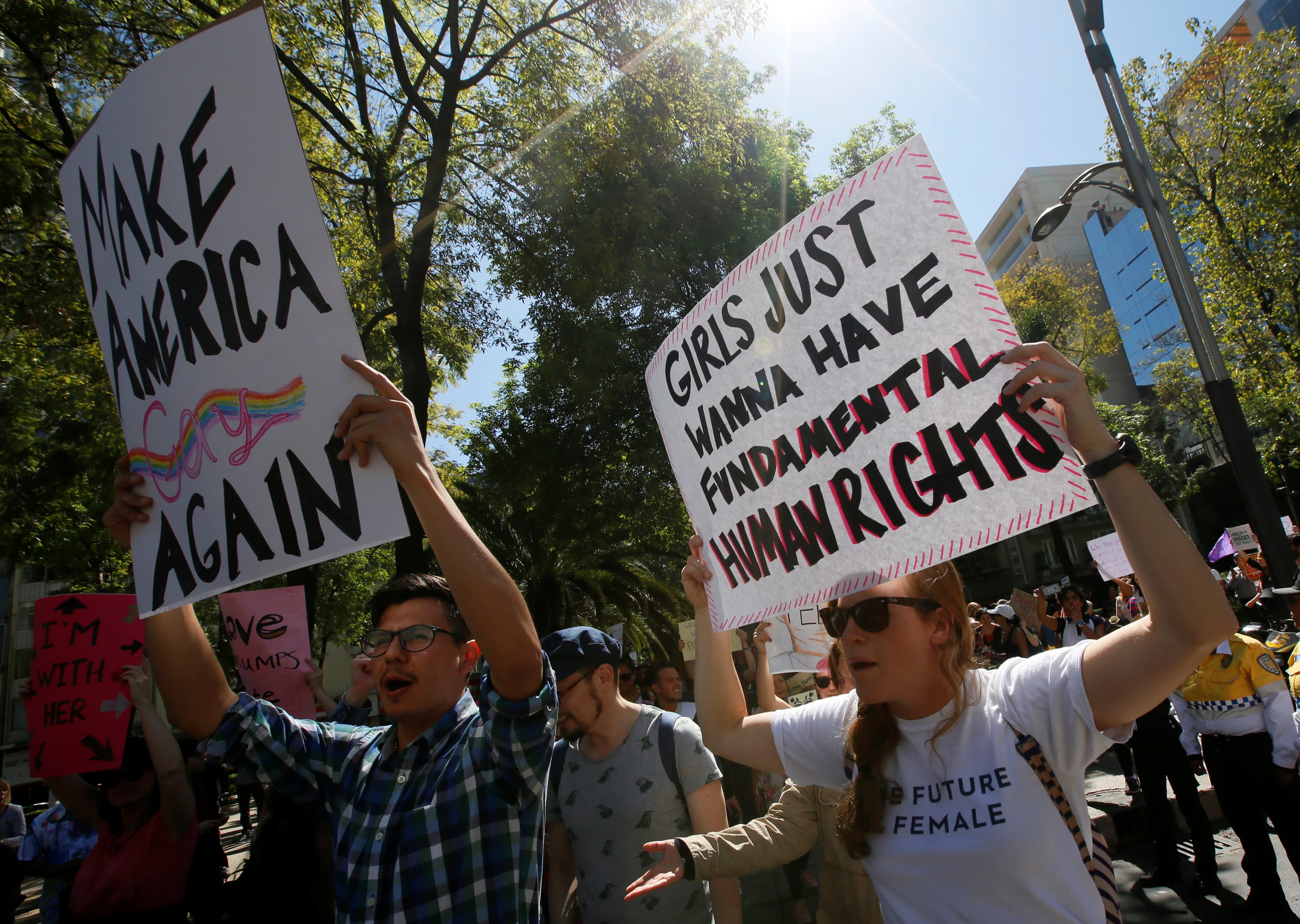 Women in Mexico City join the Women's March in solidarity with the March on Washington, January 21, 2017.