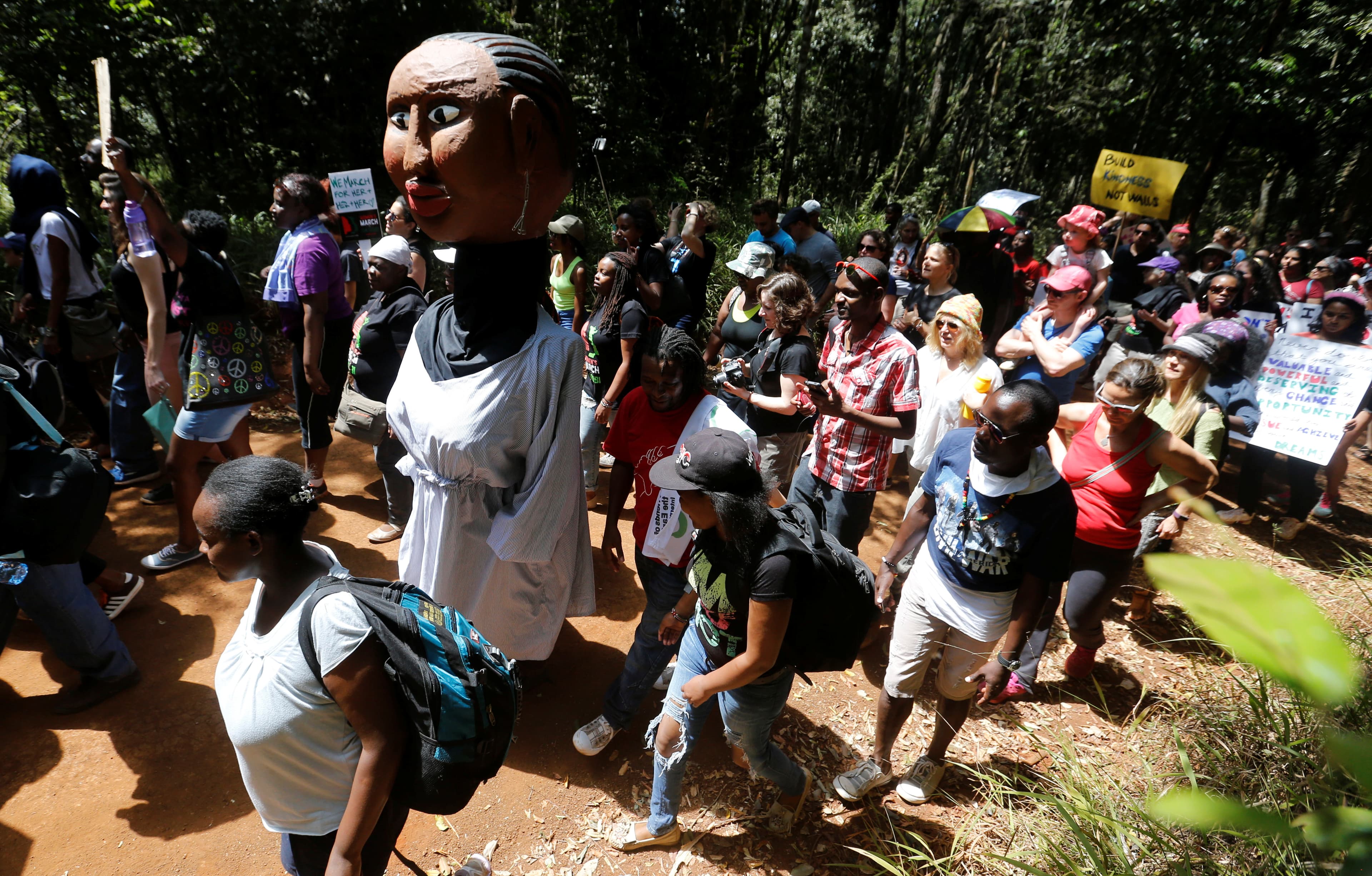 Women in Nairobi, Kenya, join the Women's March in solidarity with the March on Washington, January 21, 2017.