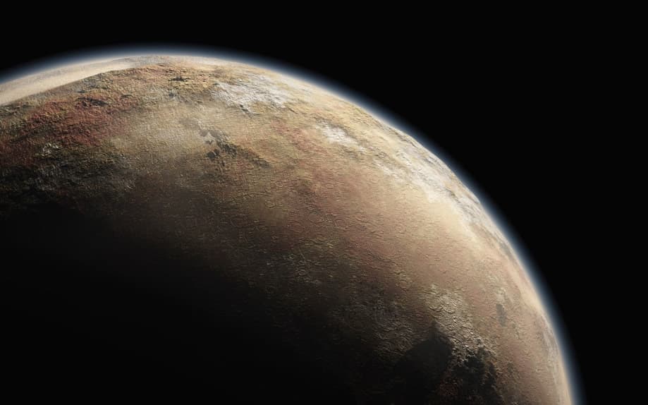 Artist’s impression of Pluto, with its wispy atmosphere. Data from New Horizons’ ultraviolet spectrograph will investigate the composition and structure of that atmosphere.