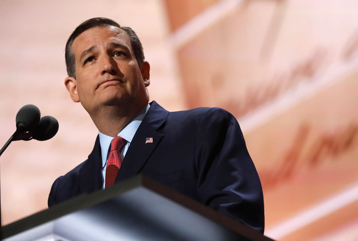 Senator Ted Cruz gives a thumbs up after speaking during the third night of the RNC.