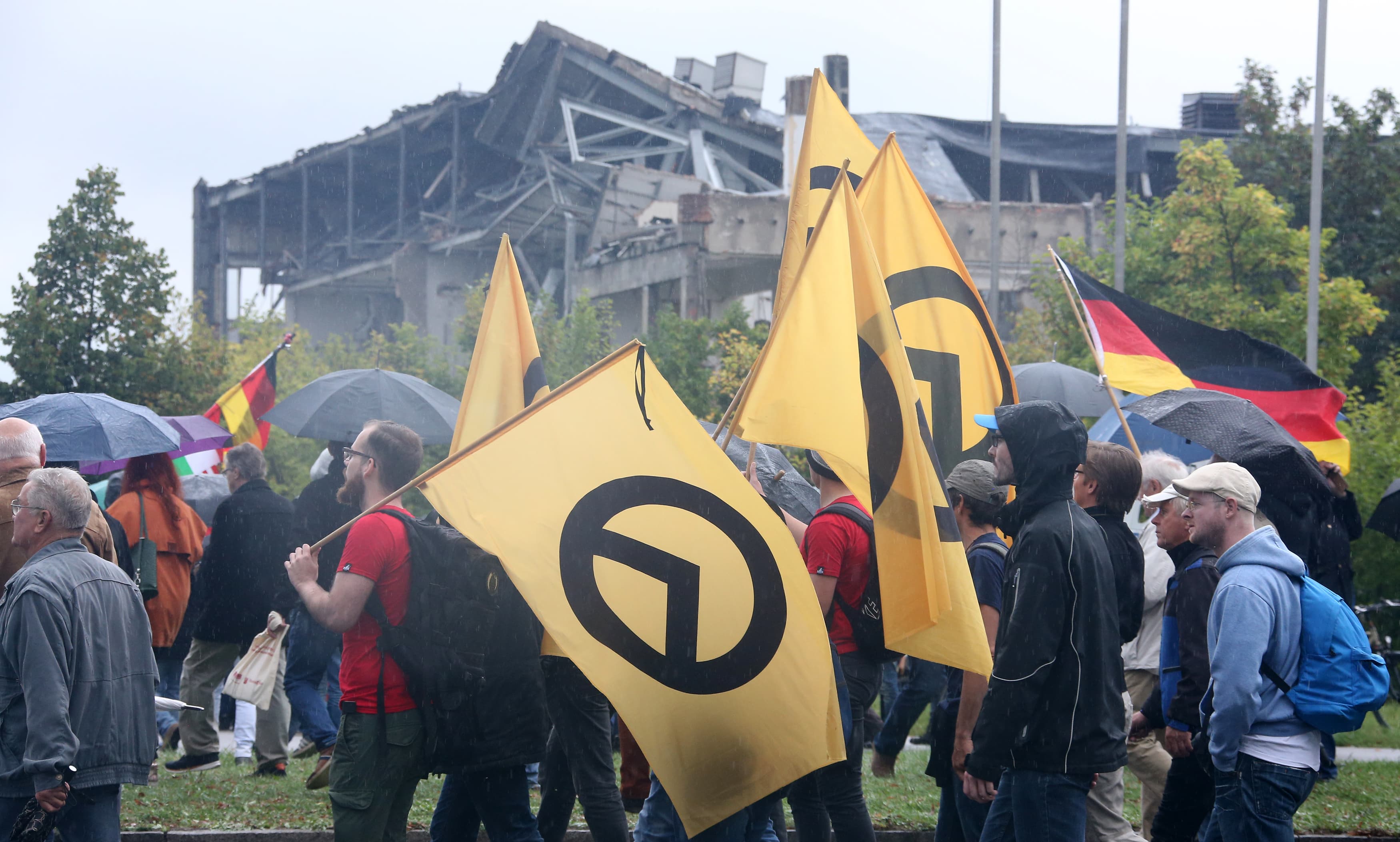 The 'alt-right' claims to draw from European identitarians. Pictured here are German identitarians during German Unification Day in Dresden, Germany, October 3, 2016.