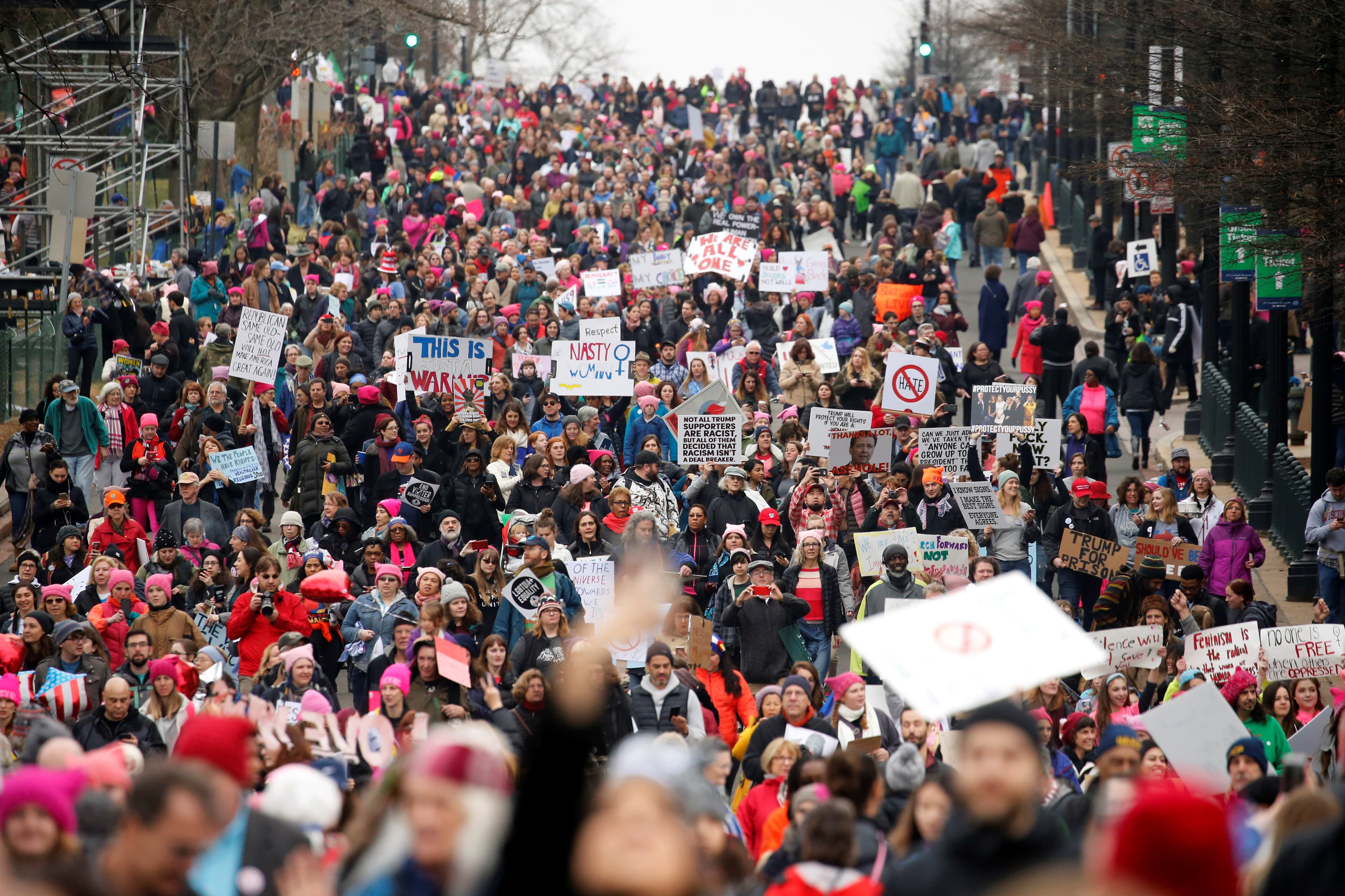 People take part in the Women's March in Washington, January 21, 2017.