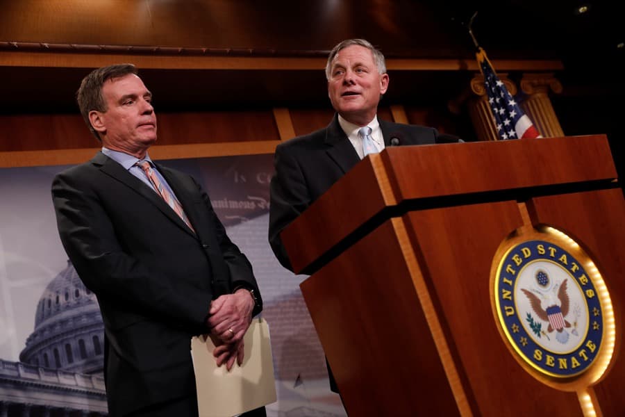 Senate Intelligence Committee Chairman Sen. Richard Burr and Sen. Mark Warner