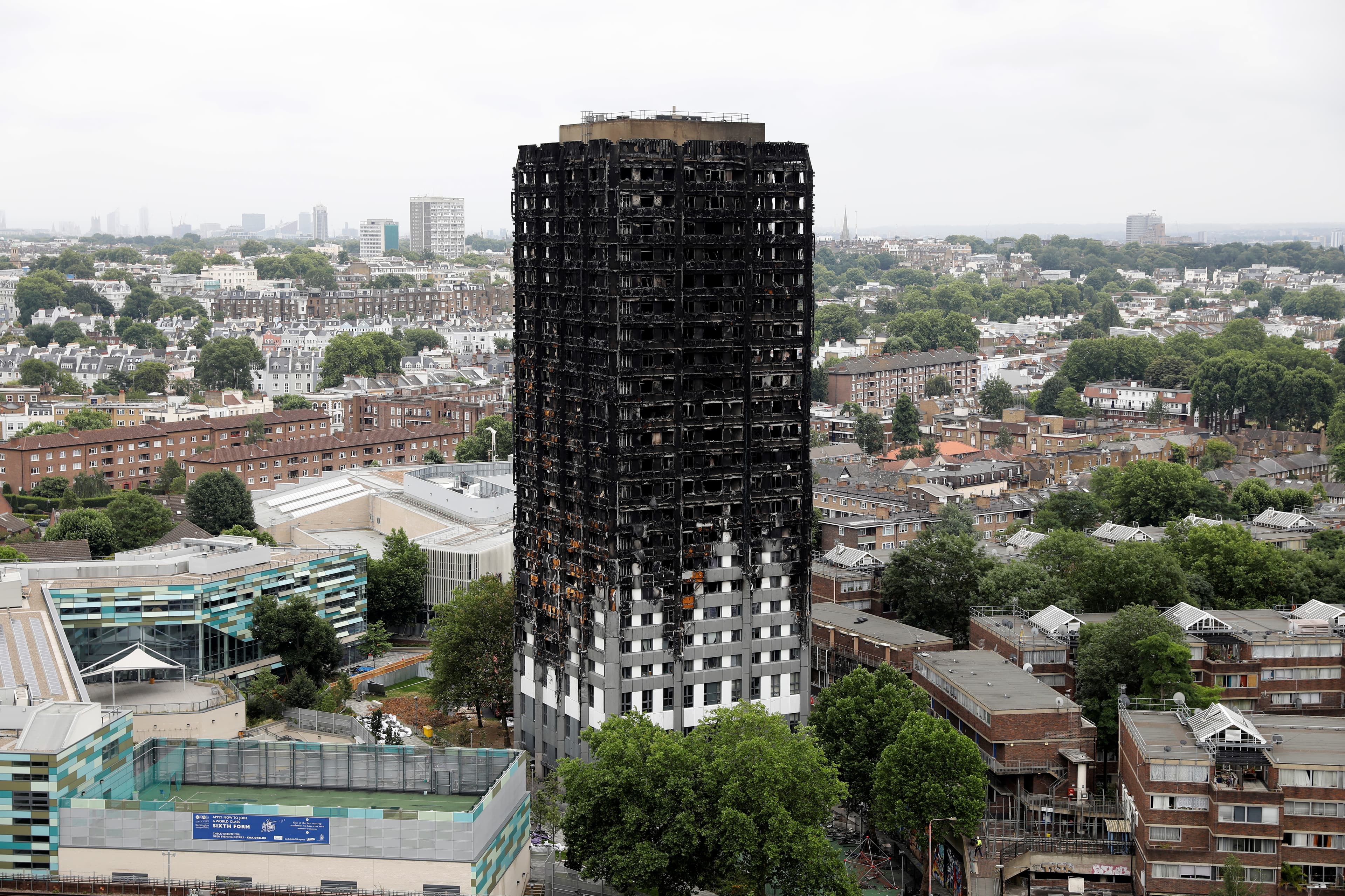 A general view shows the Grenfell Tower, which was destroyed in a fatal fire, in London, Britain July 15, 2017.