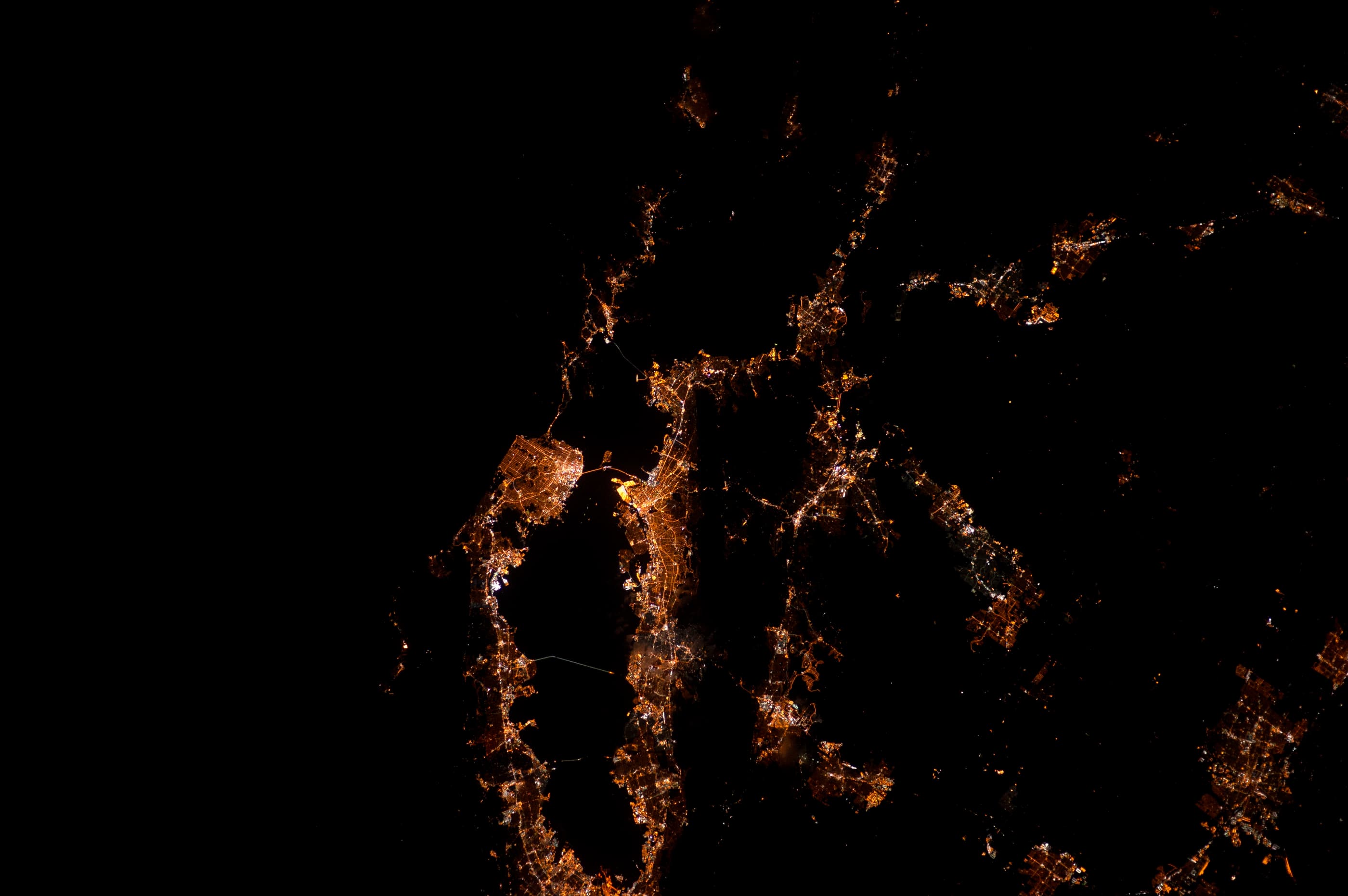 The San Francisco Bay Area seen at night.