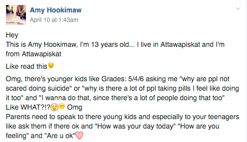 Amy Hookimaw's plea to First Nations parents to check on their children