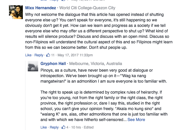 Screenshot of comments about 