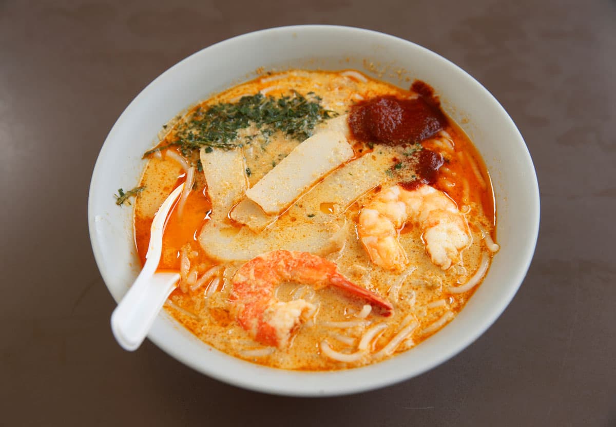 A bowl of $3.40 laksa is seen at Roxy Laksa stall.