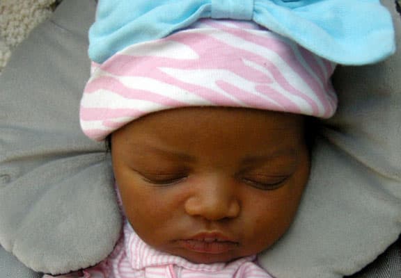 Six-day-old Michaela Hart naps during the first breastfeeding peer support meeting that she and her mother Ethel attended at St. John Hospital in Detroit.