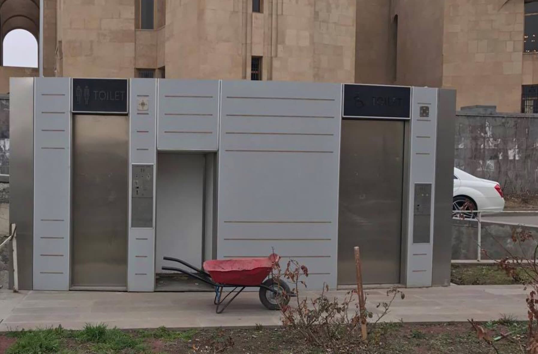 One of the two wco-friendly toilets installed in Armenia's capital, Yeravan. The city spent $300,000 on the toilets, which features music, but neither works.