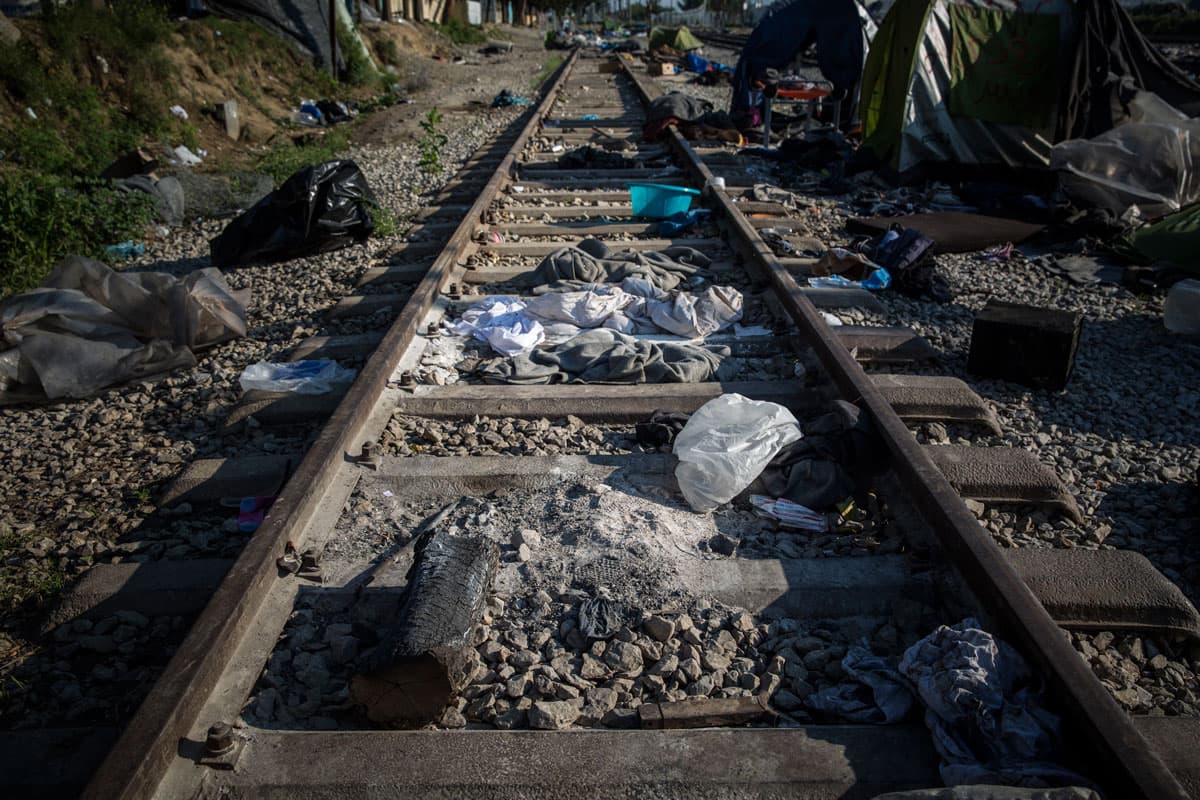 Remnants of Makmoud's bakery after Greek authorities completed the evacuation operation.