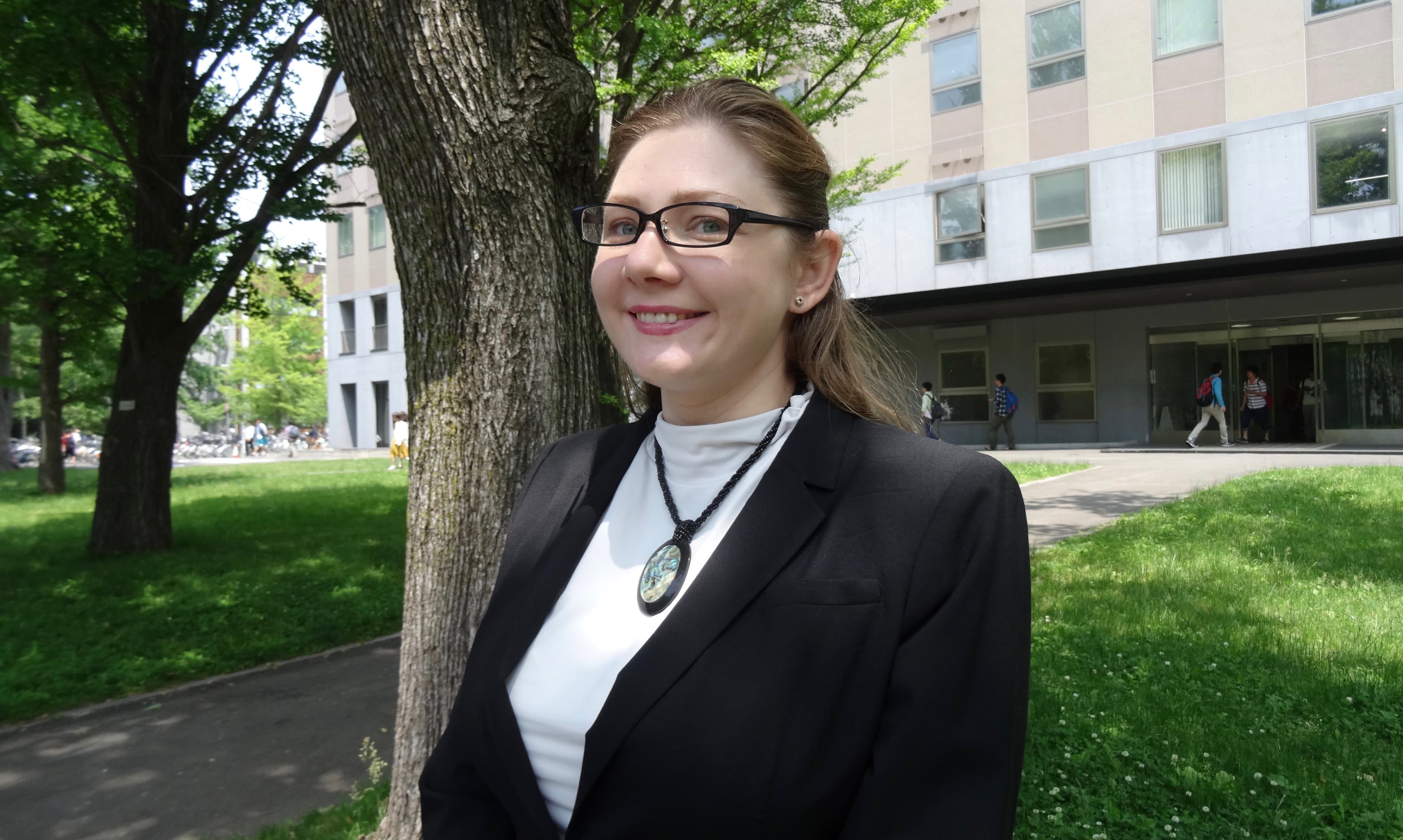 Russian linguist Anna Bugaeva on the campus of the University of Hokkaido where she first studied the Ainu language.