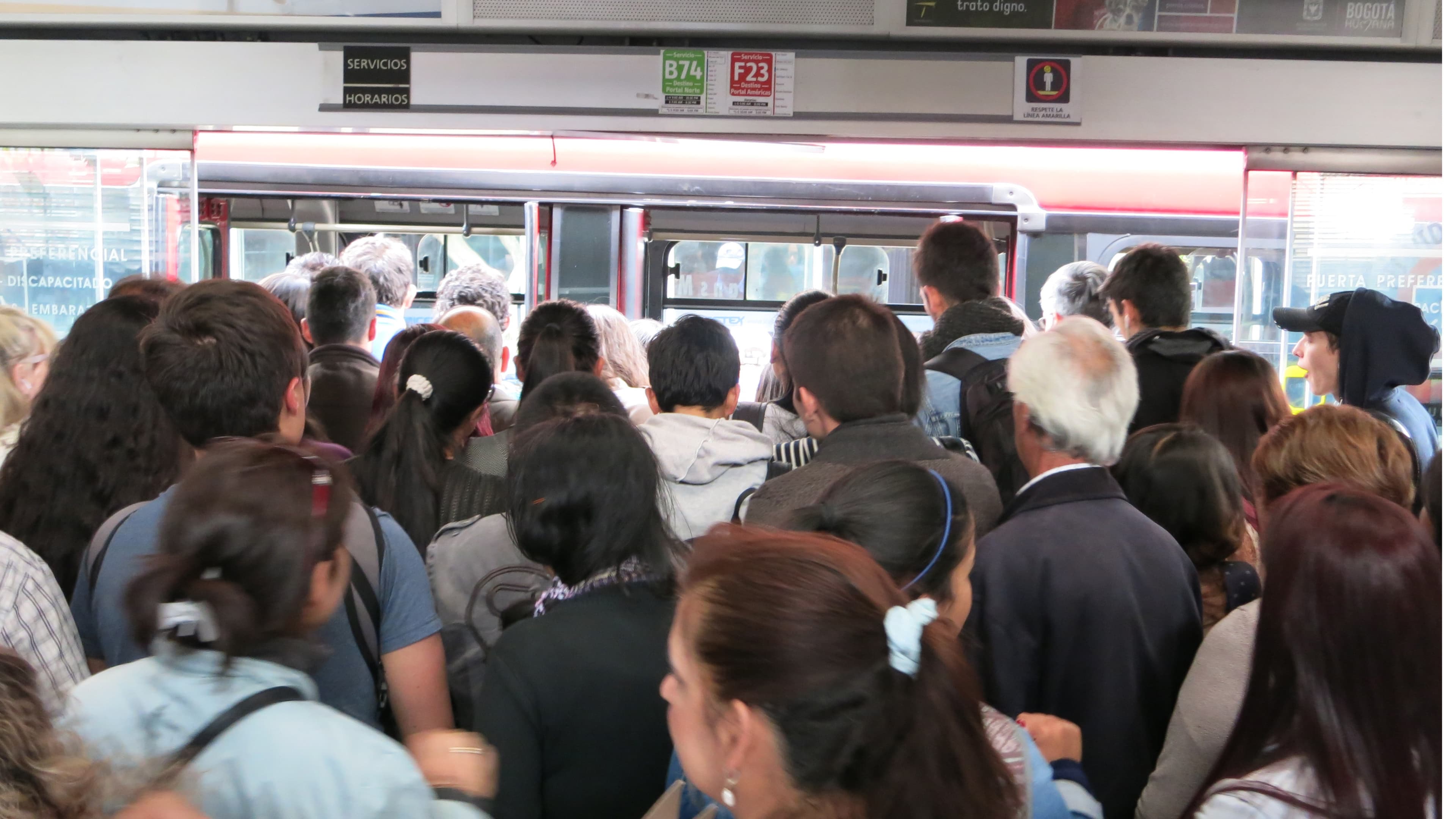Passengers have reported waits up to 45 minutes at busy TransMilenio stations.